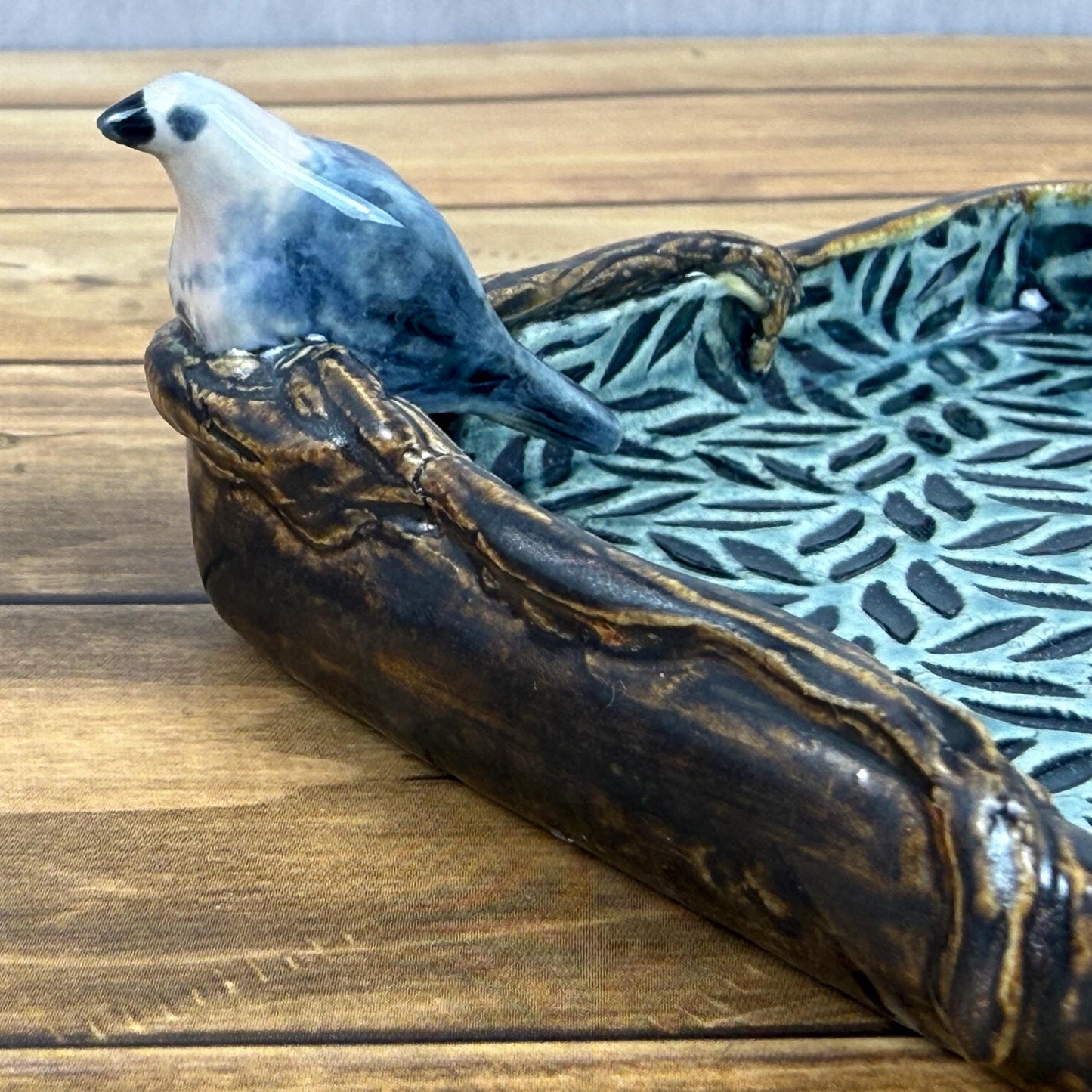 Leaves and Branches Trinket Dish with Small Bird