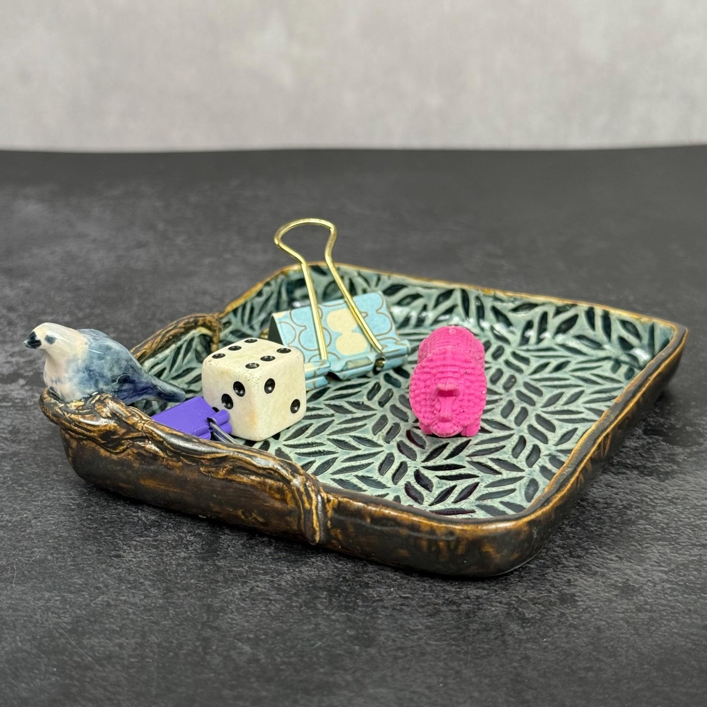Leaves and Branches Trinket Dish with Small Bird