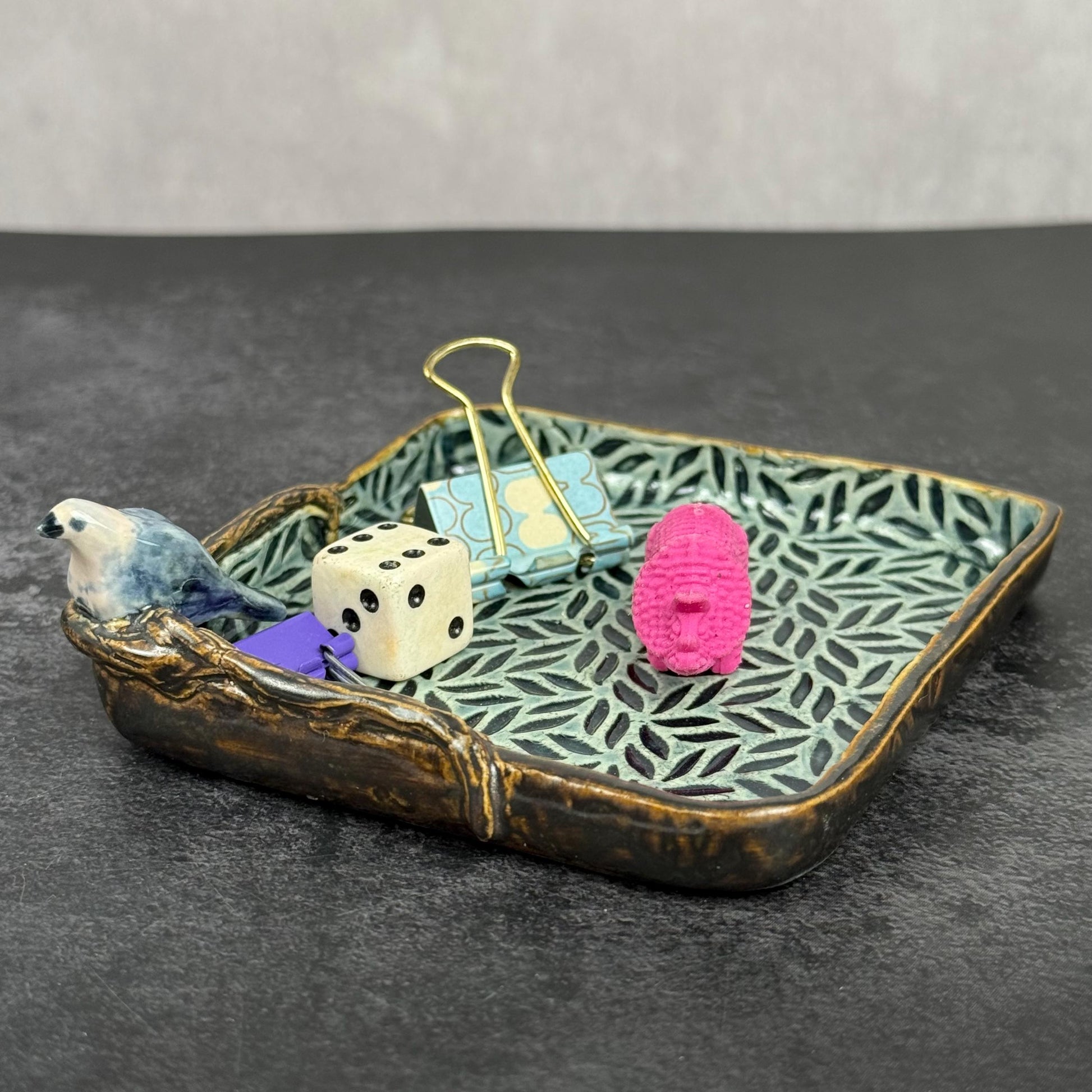 Leaves and Branches Trinket Dish with Small Bird