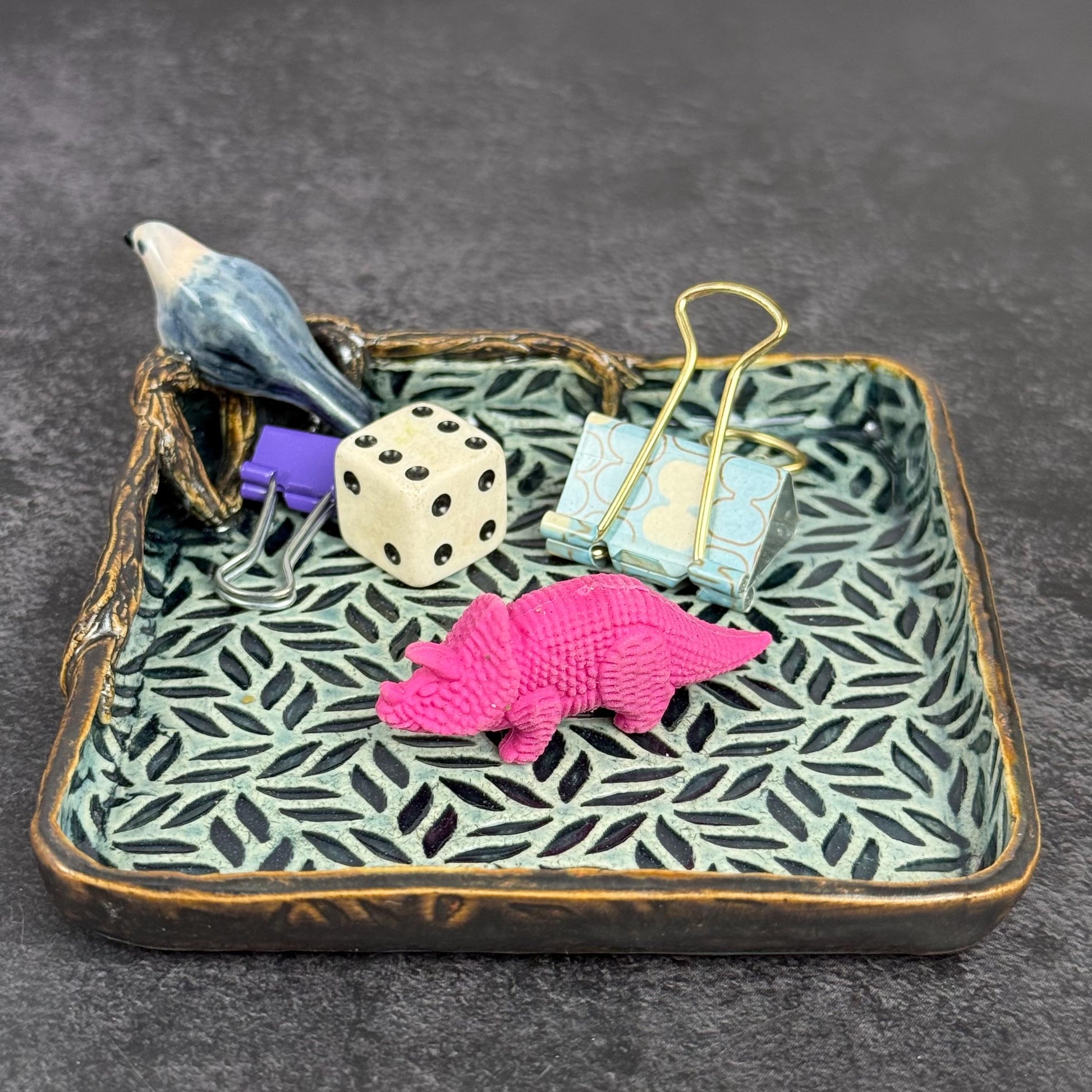 Leaves and Branches Trinket Dish with Small Bird