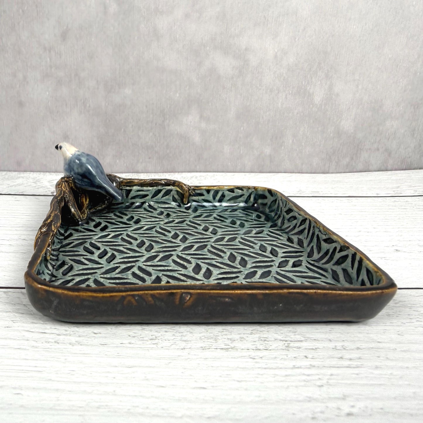 Leaves and Branches Trinket Dish with Small Bird