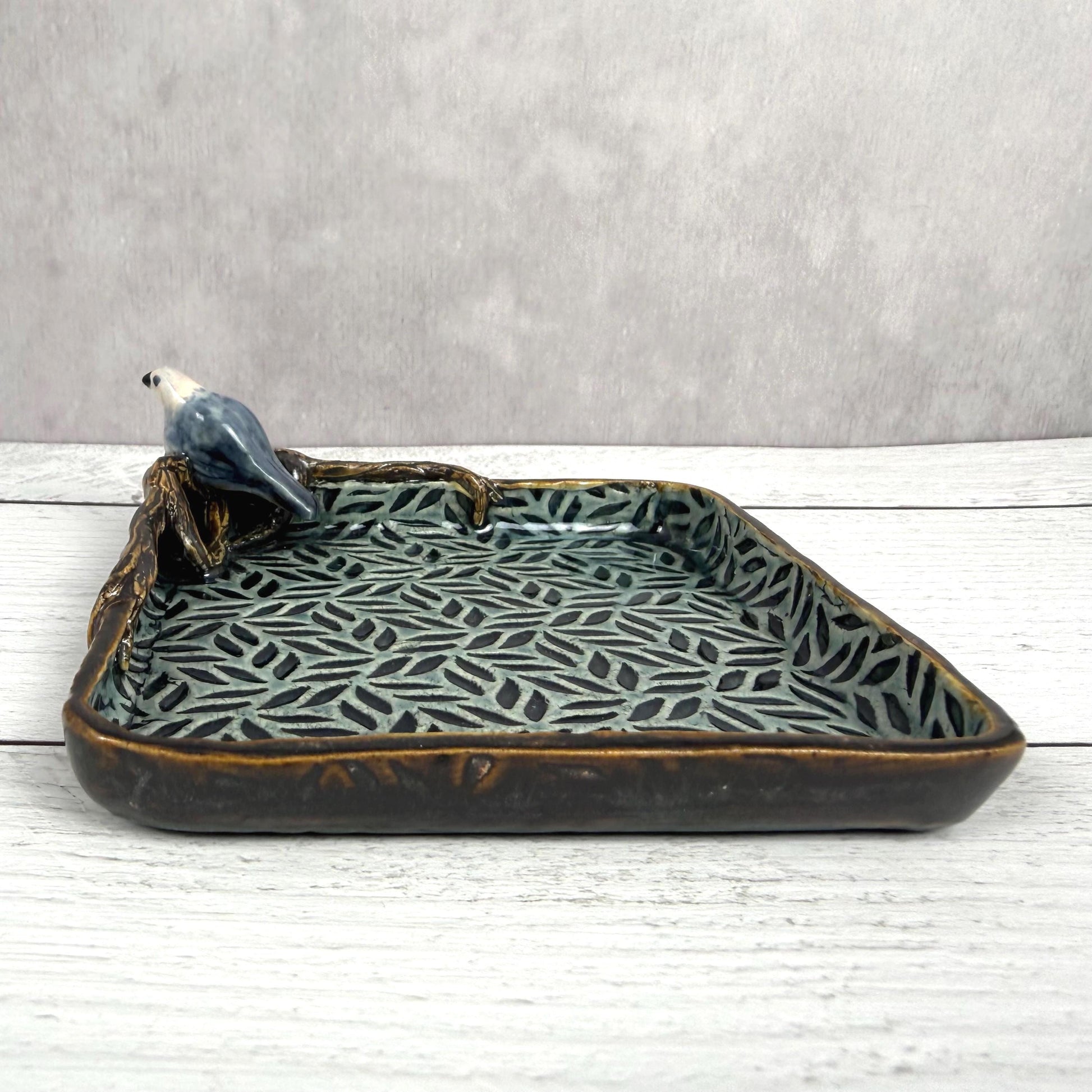 Leaves and Branches Trinket Dish with Small Bird
