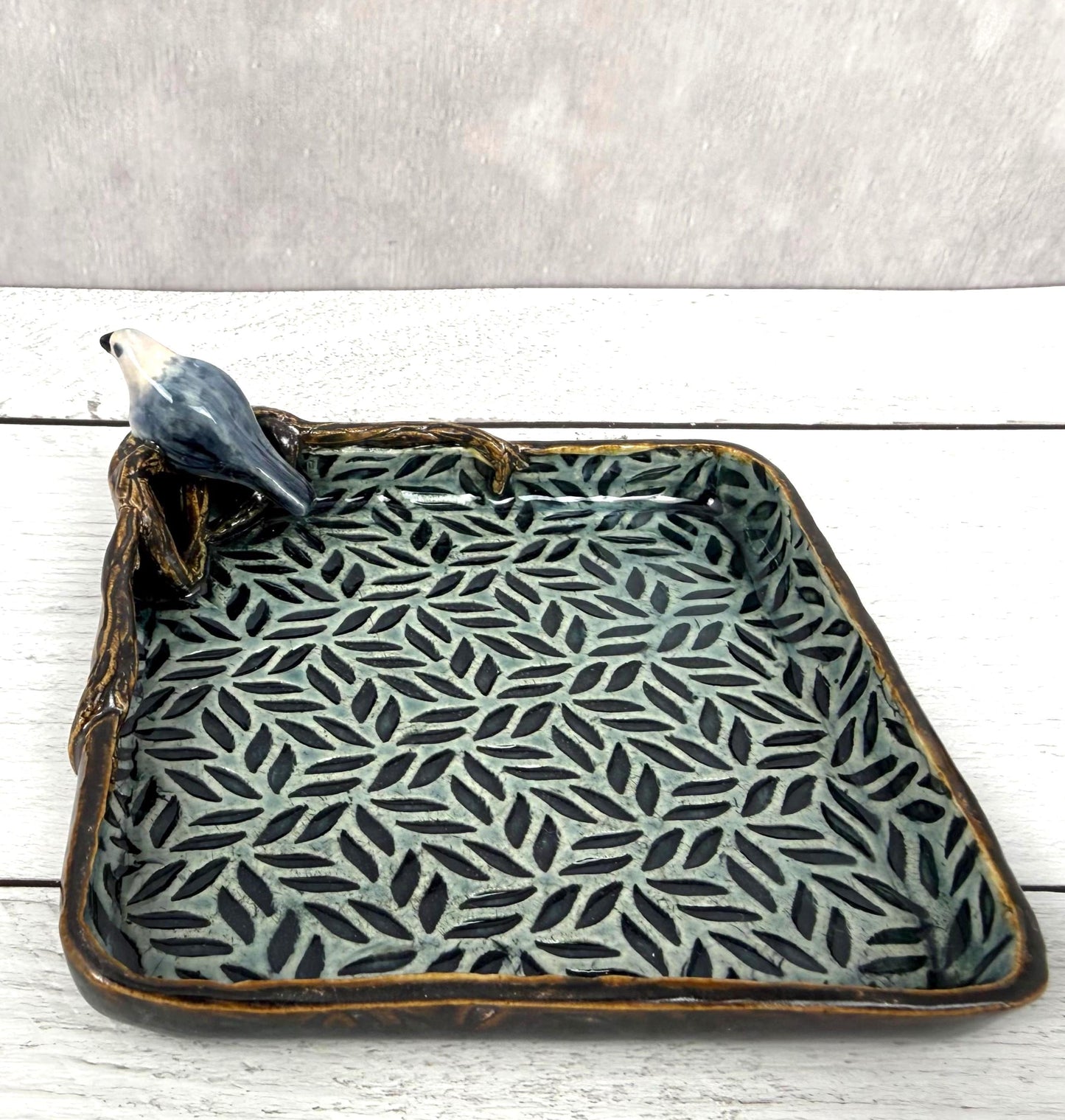Leaves and Branches Trinket Dish with Small Bird