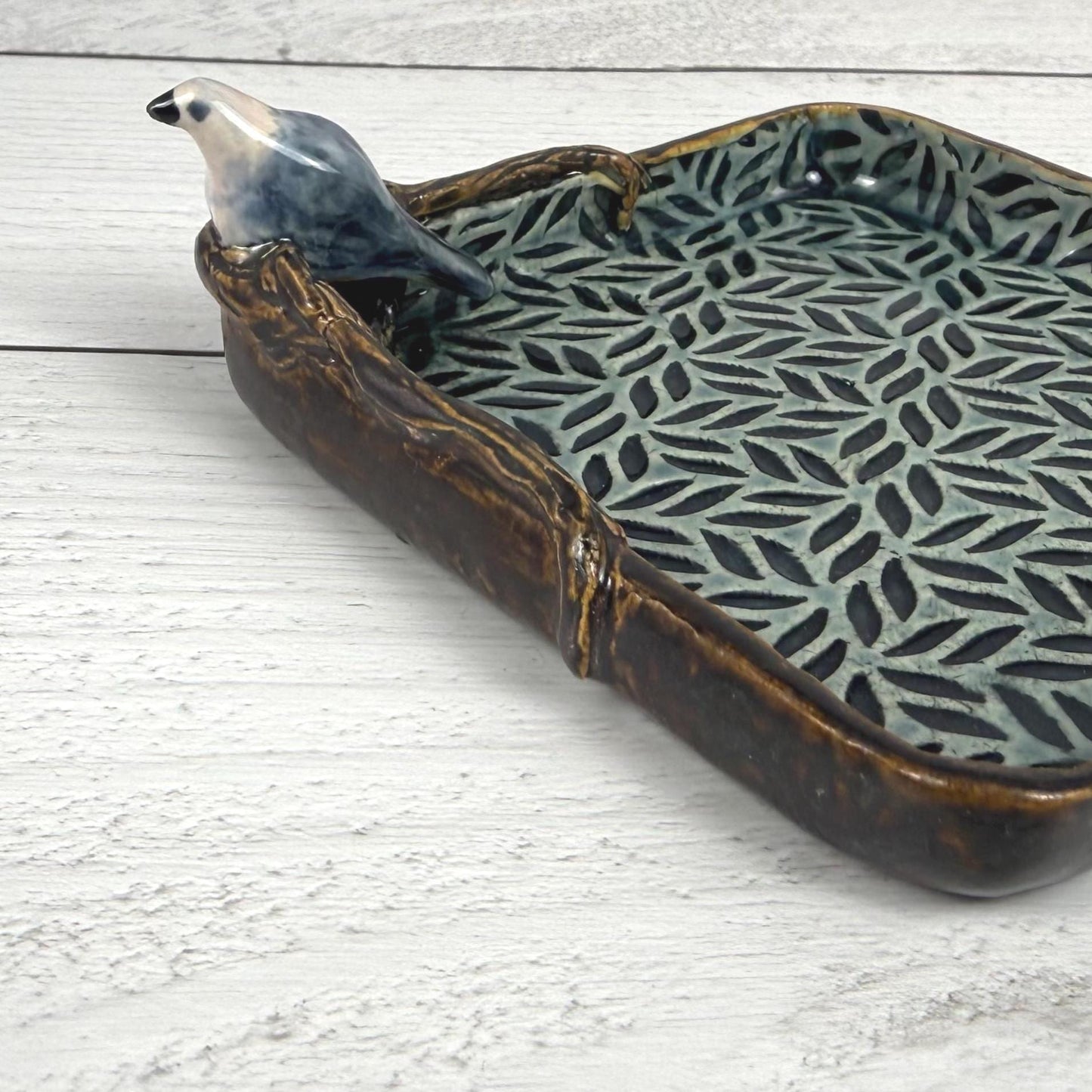 Leaves and Branches Trinket Dish with Small Bird