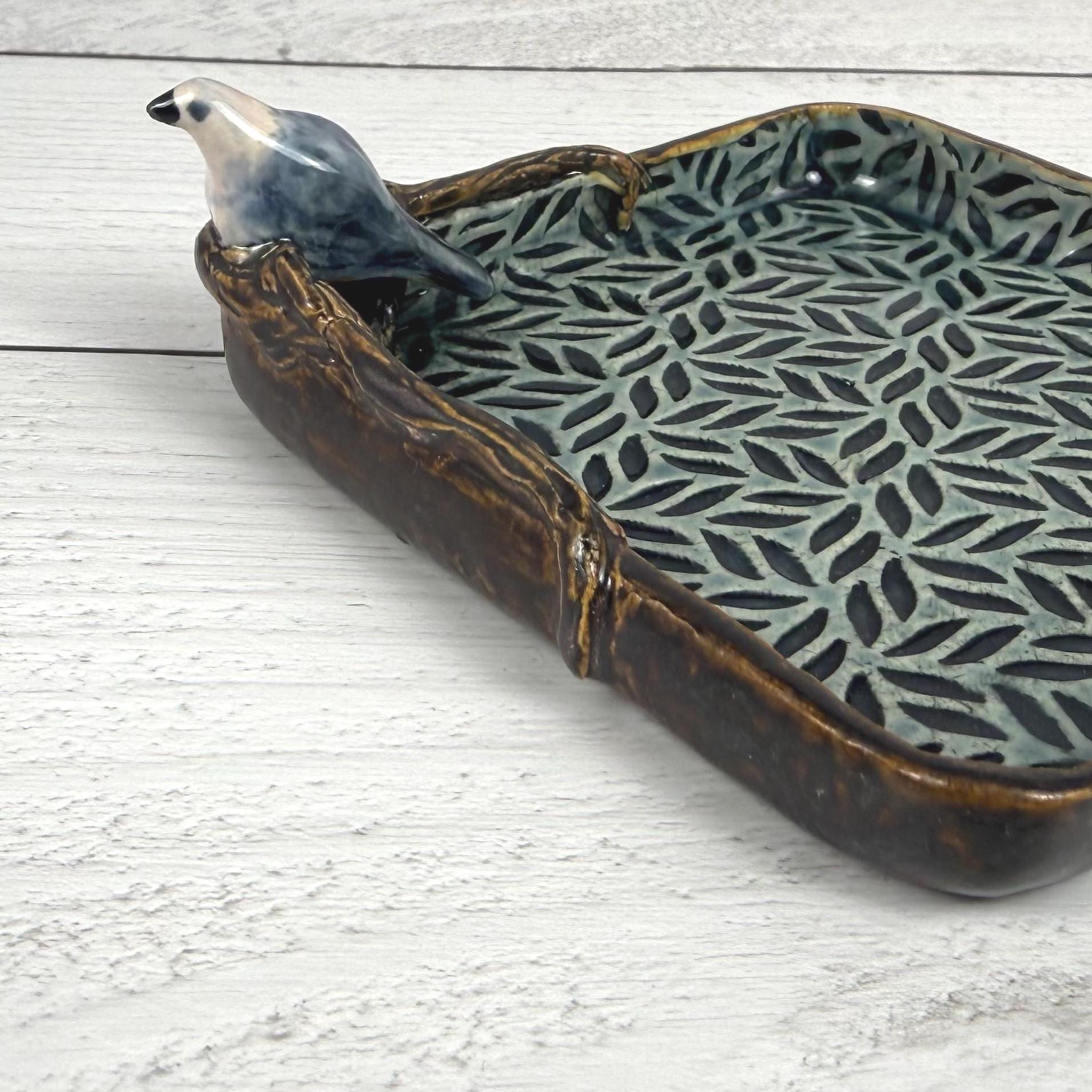 Leaves and Branches Trinket Dish with Small Bird