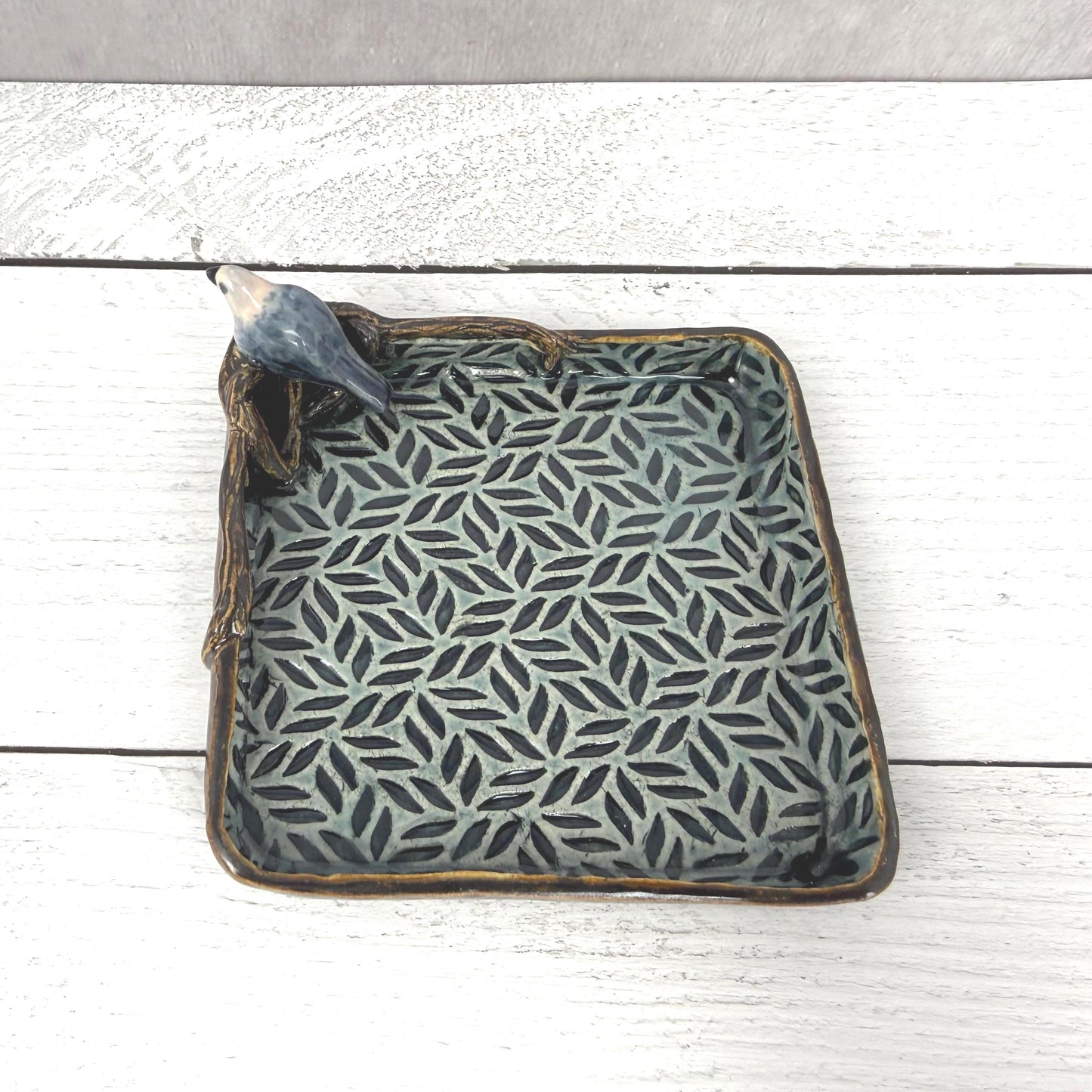 Leaves and Branches Trinket Dish with Small Bird