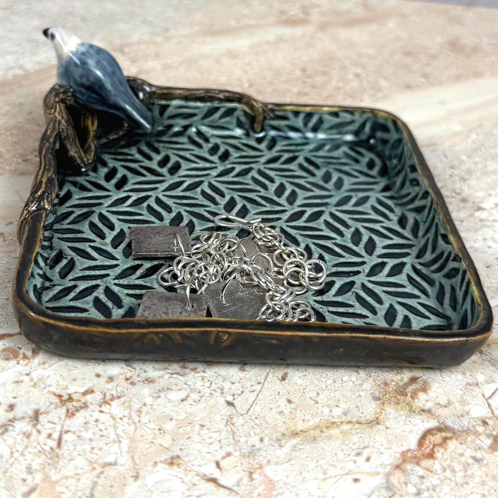 Leaves and Branches Trinket Dish with Small Bird