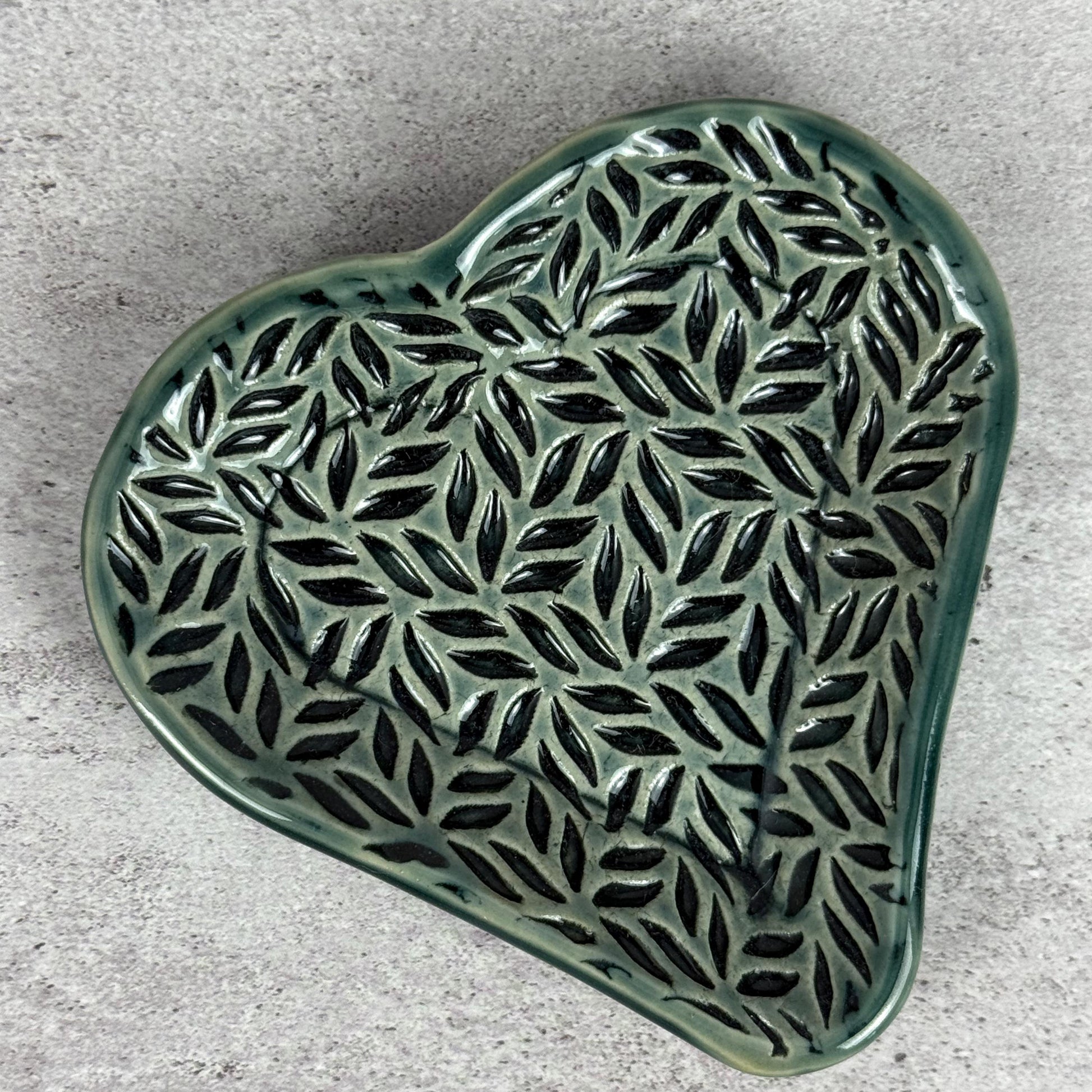 Sage Green Leaf Patterned Heart Shaped Dish