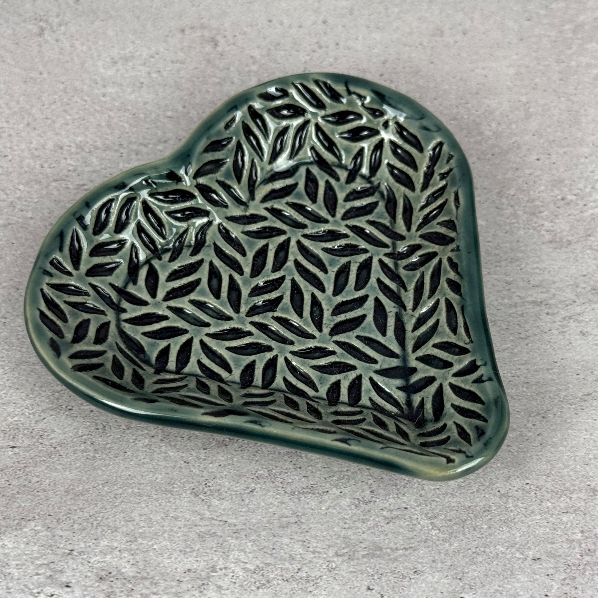 Sage Green Leaf Patterned Heart Shaped Dish