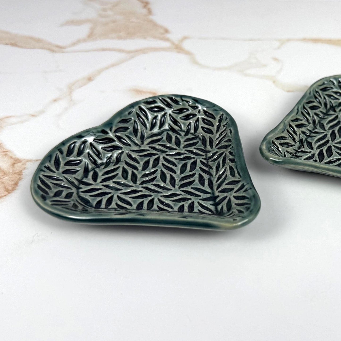 Sage Green Leaf Patterned Heart Shaped Dish