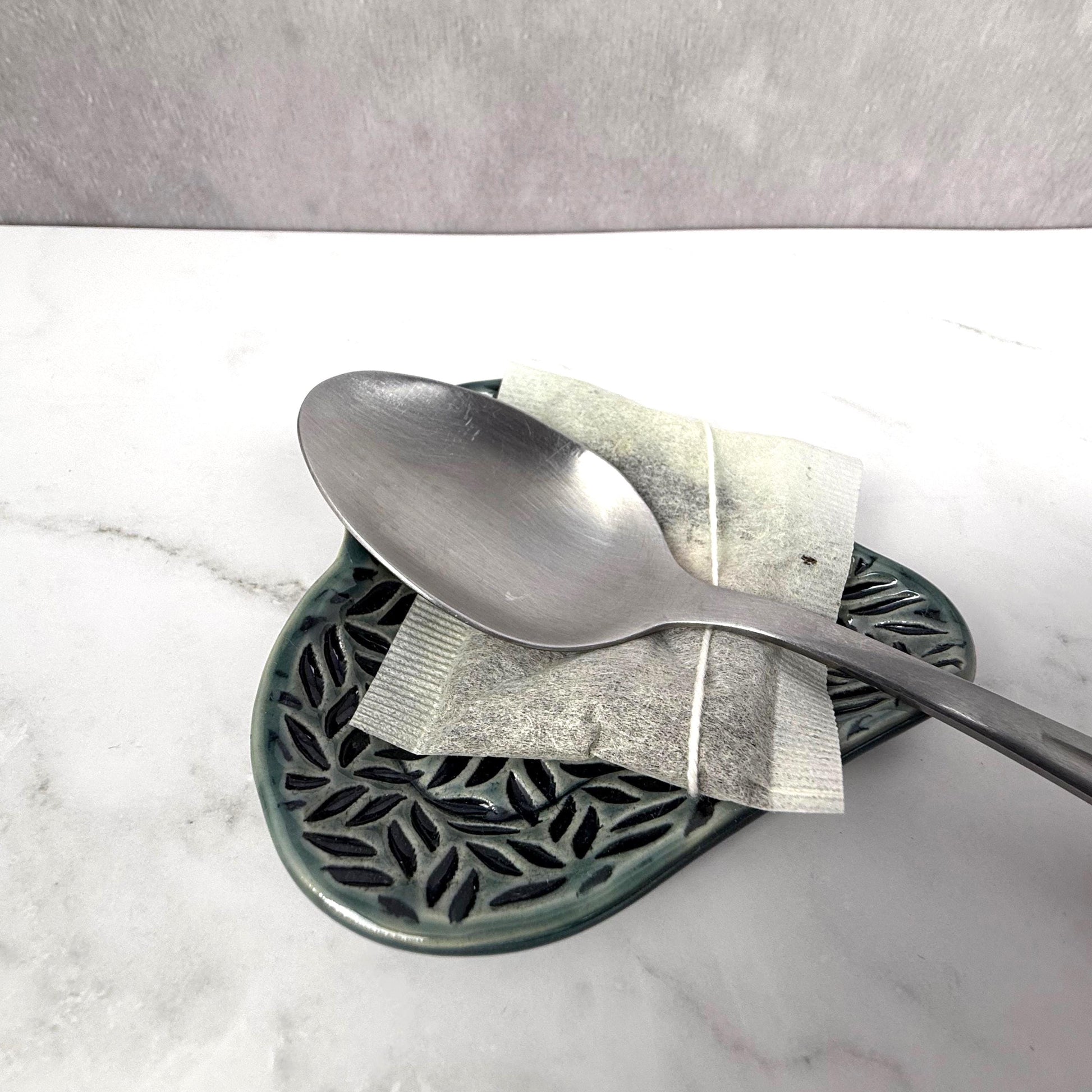 Sage Green Leaf Patterned Heart Shaped Dish
