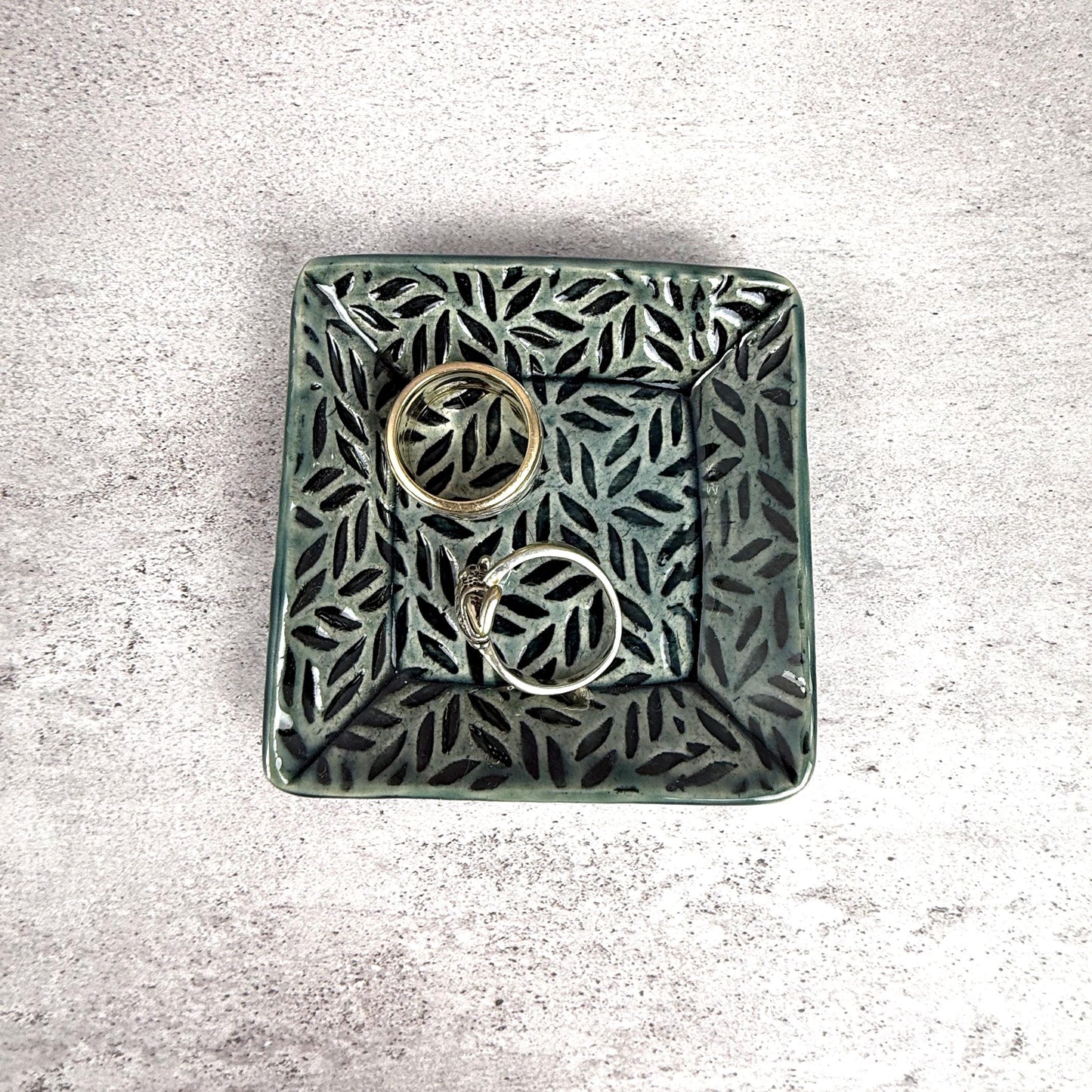 Sage Green Leaf Patterned Square Dish