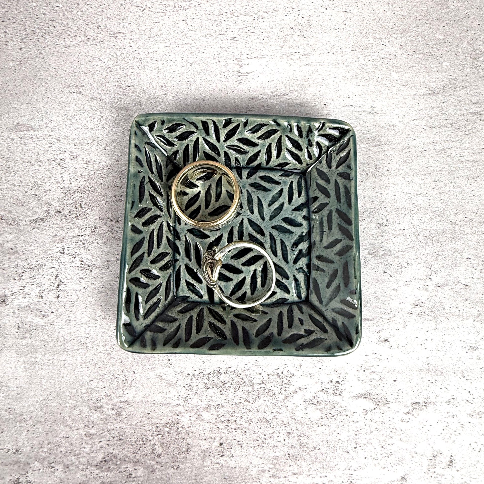 Sage Green Leaf Patterned Square Dish