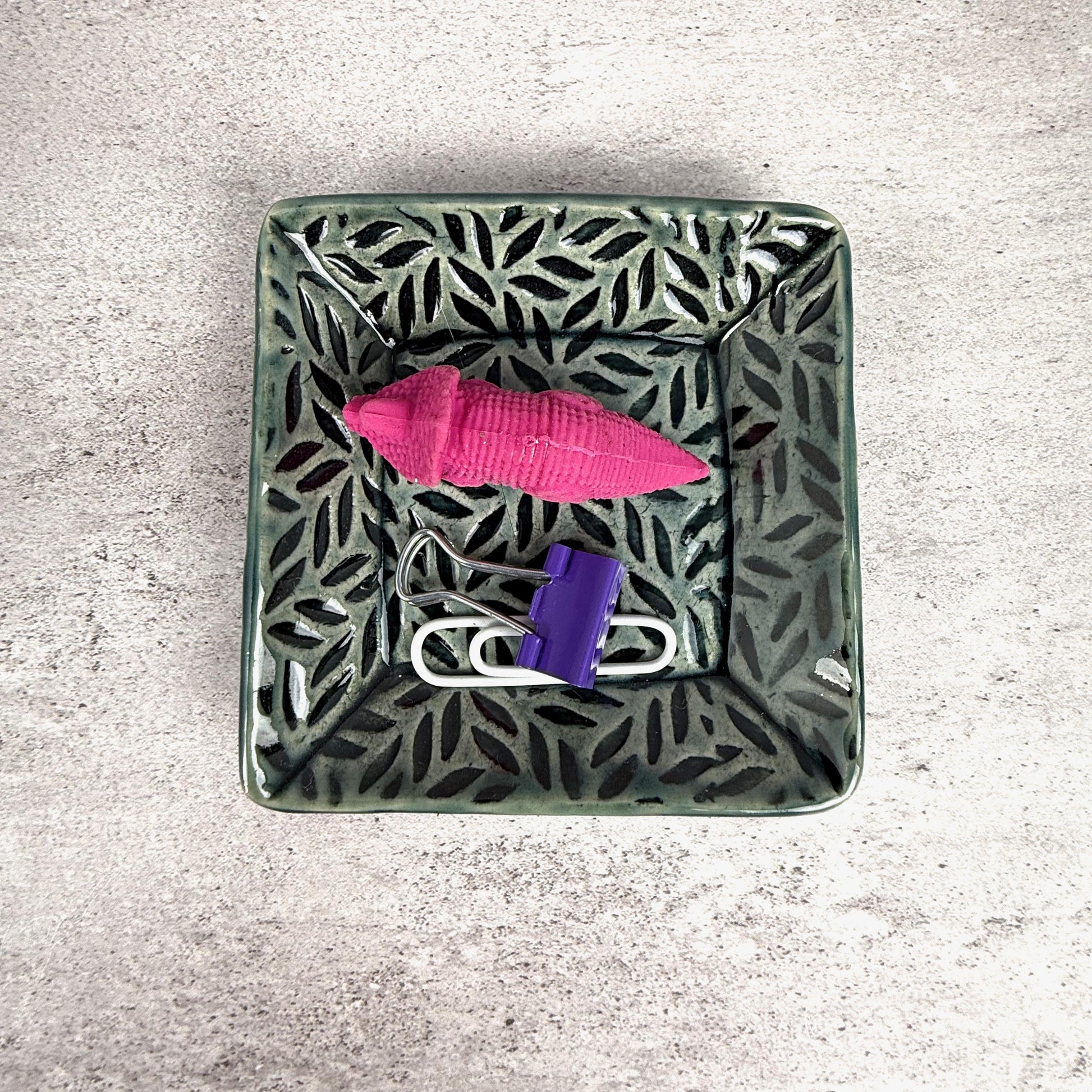 Sage Green Leaf Patterned Square Dish