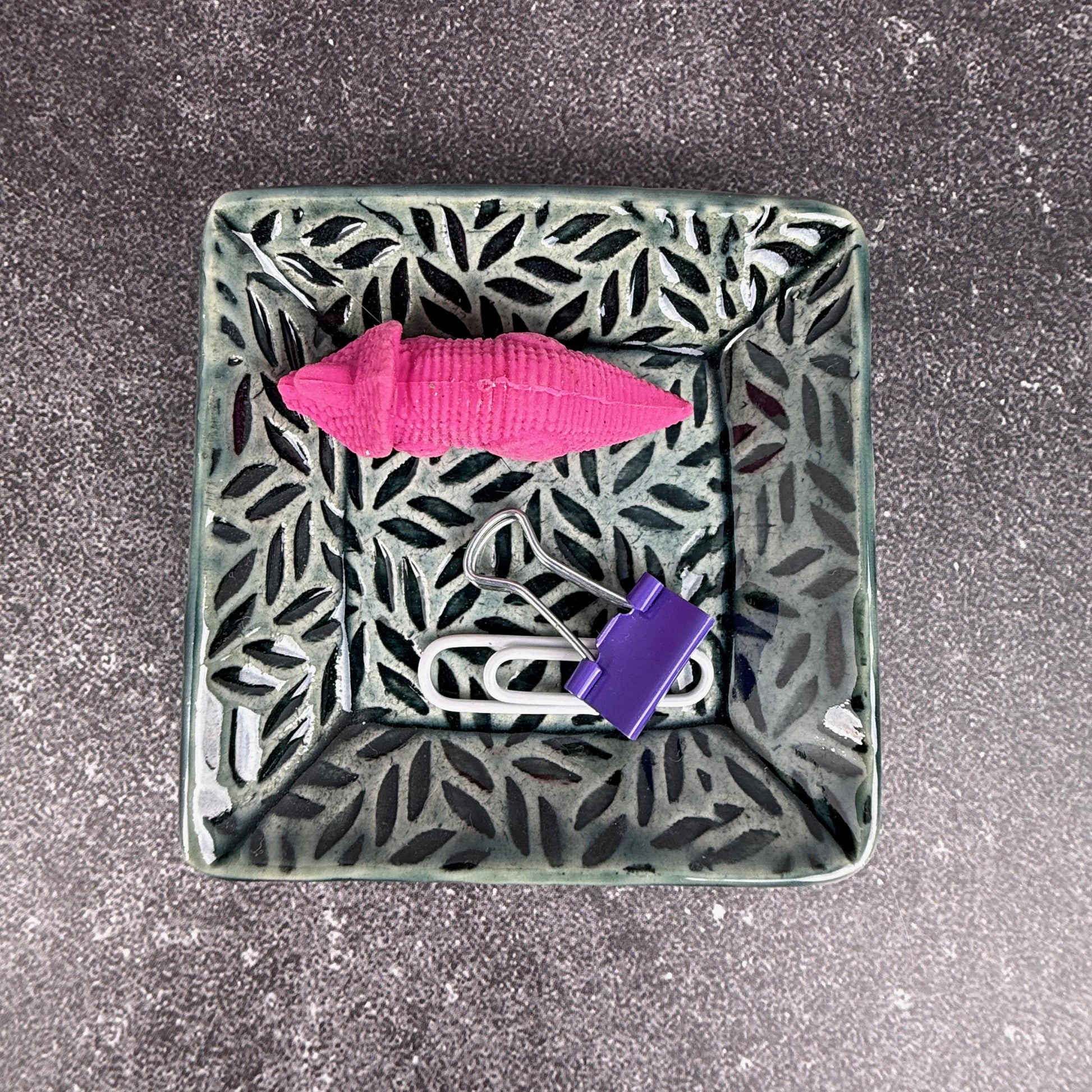 Sage Green Leaf Patterned Square Dish