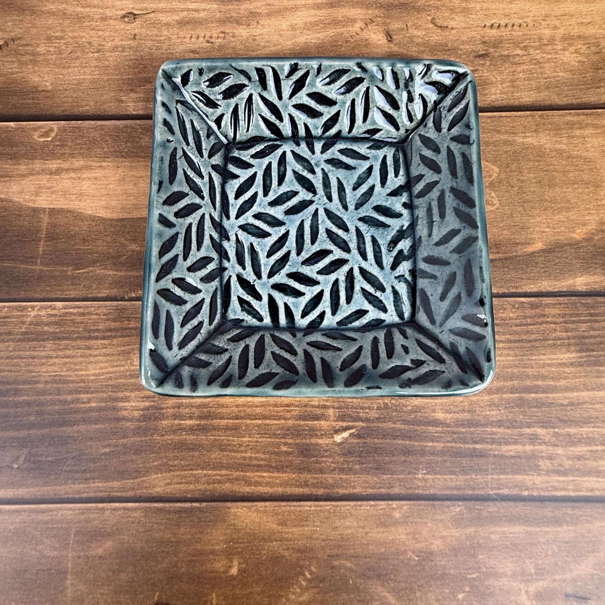 Sage Green Leaf Patterned Square Dish