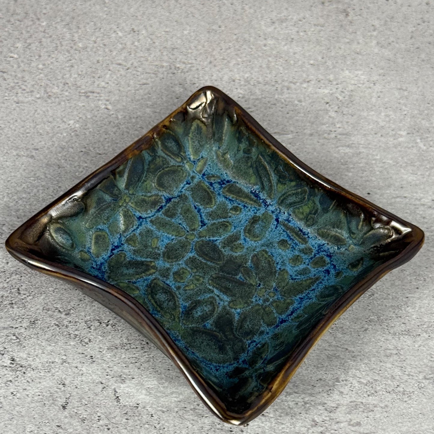 Trinket Dish with Blue Floral Pattern and Gold Edges