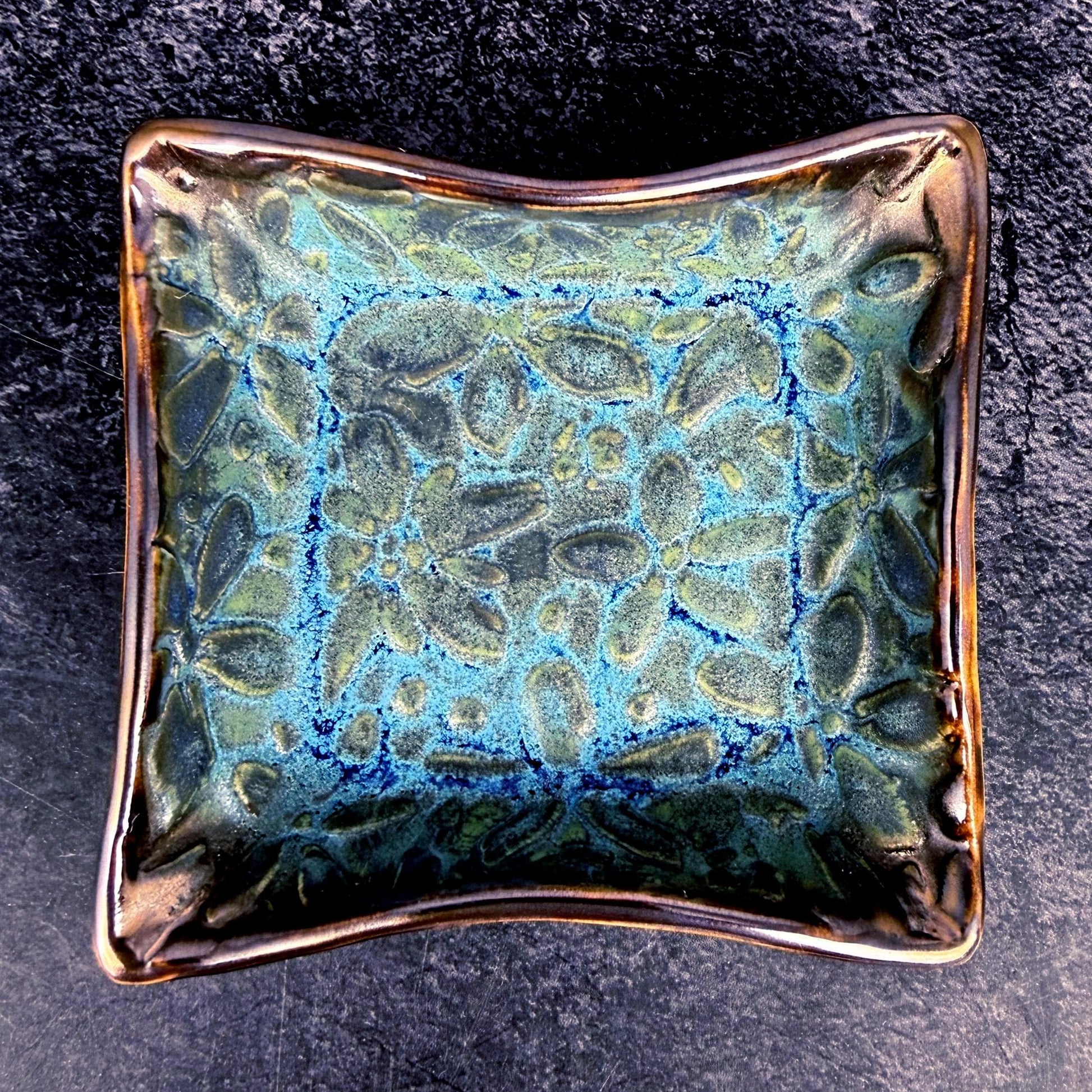 Trinket Dish with Blue Floral Pattern and Gold Edges