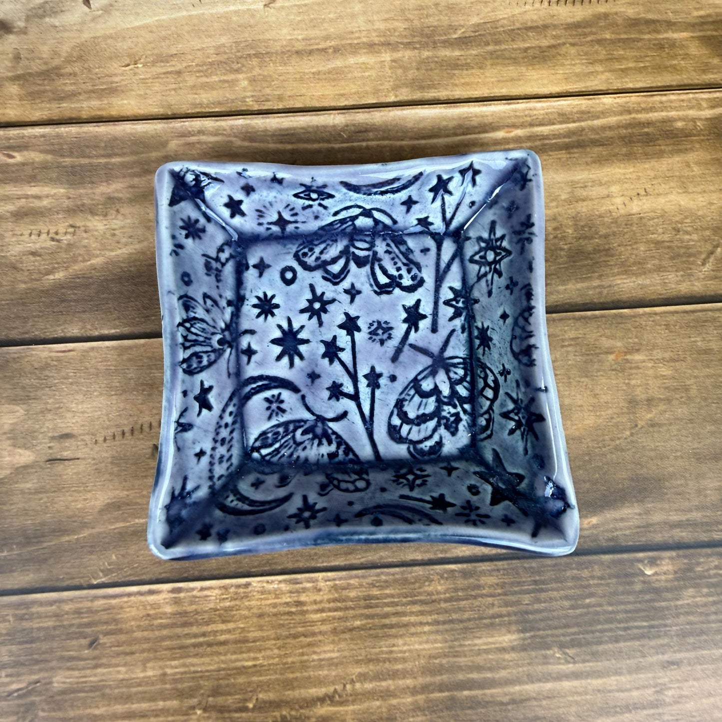 Lavender and Purple Trinket Dishes with Moth Pattern