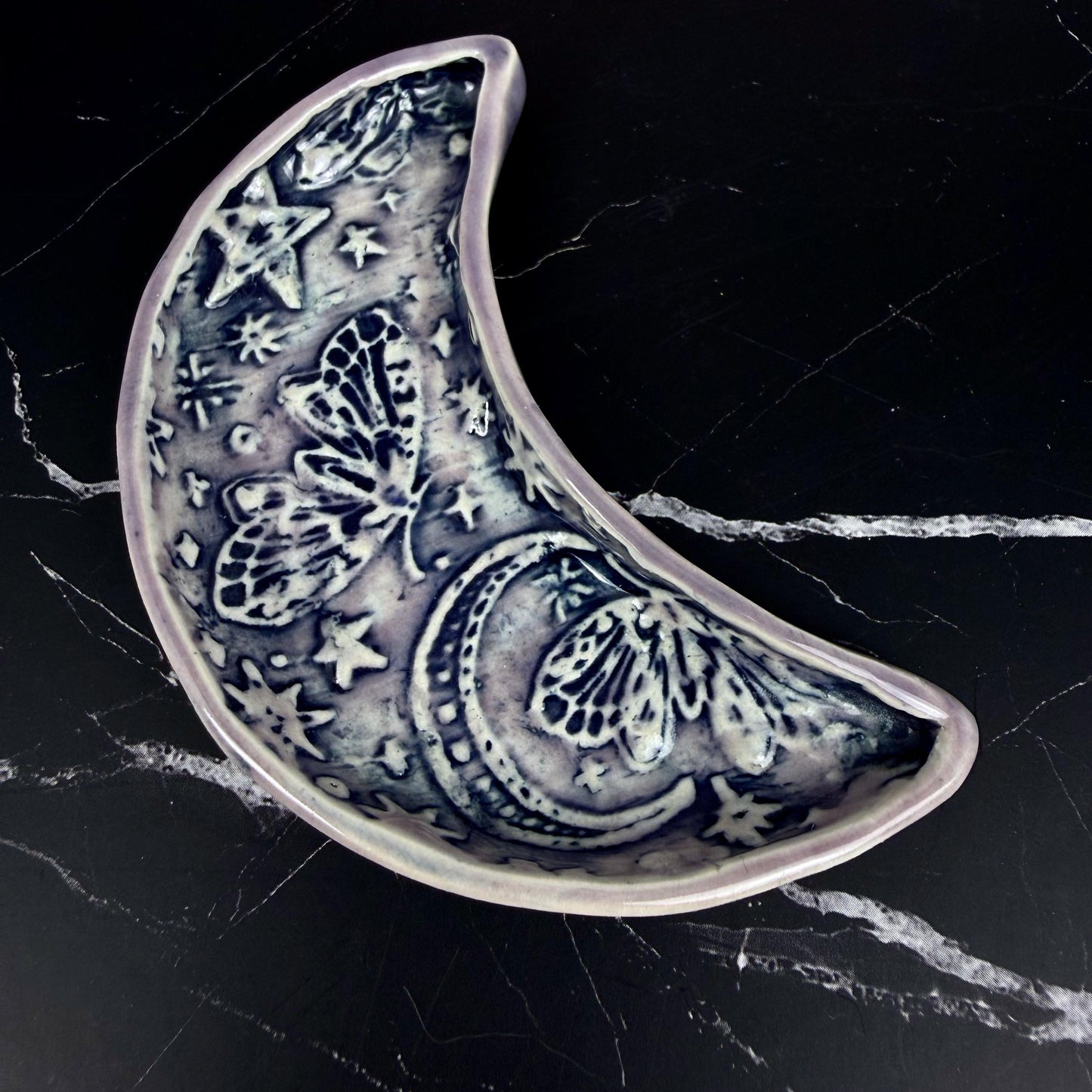 Lavender and Purple Trinket Dishes with Moth Pattern