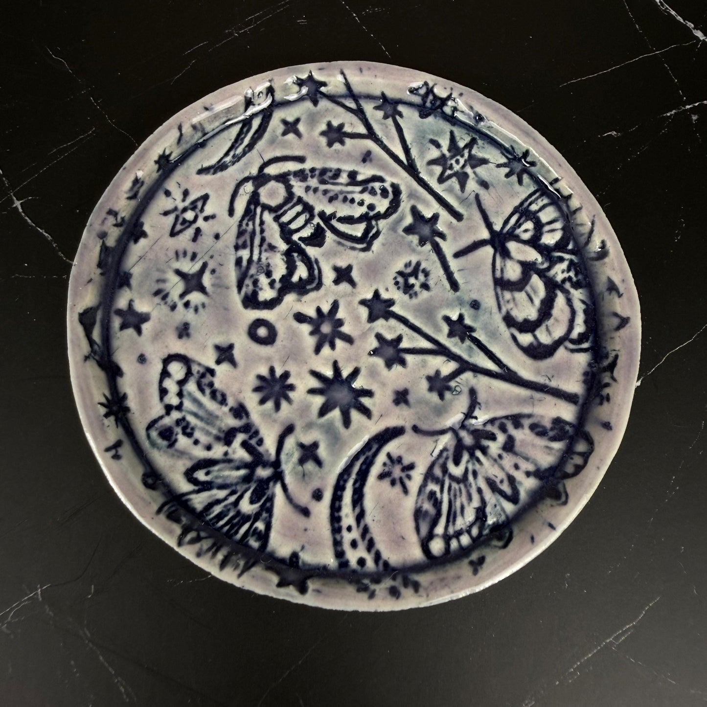 Lavender and Purple Trinket Dishes with Moth Pattern