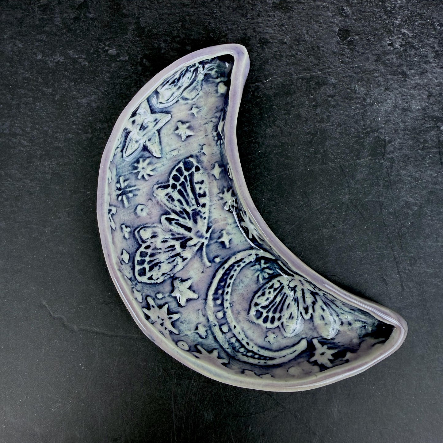 Lavender and Purple Trinket Dishes with Moth Pattern