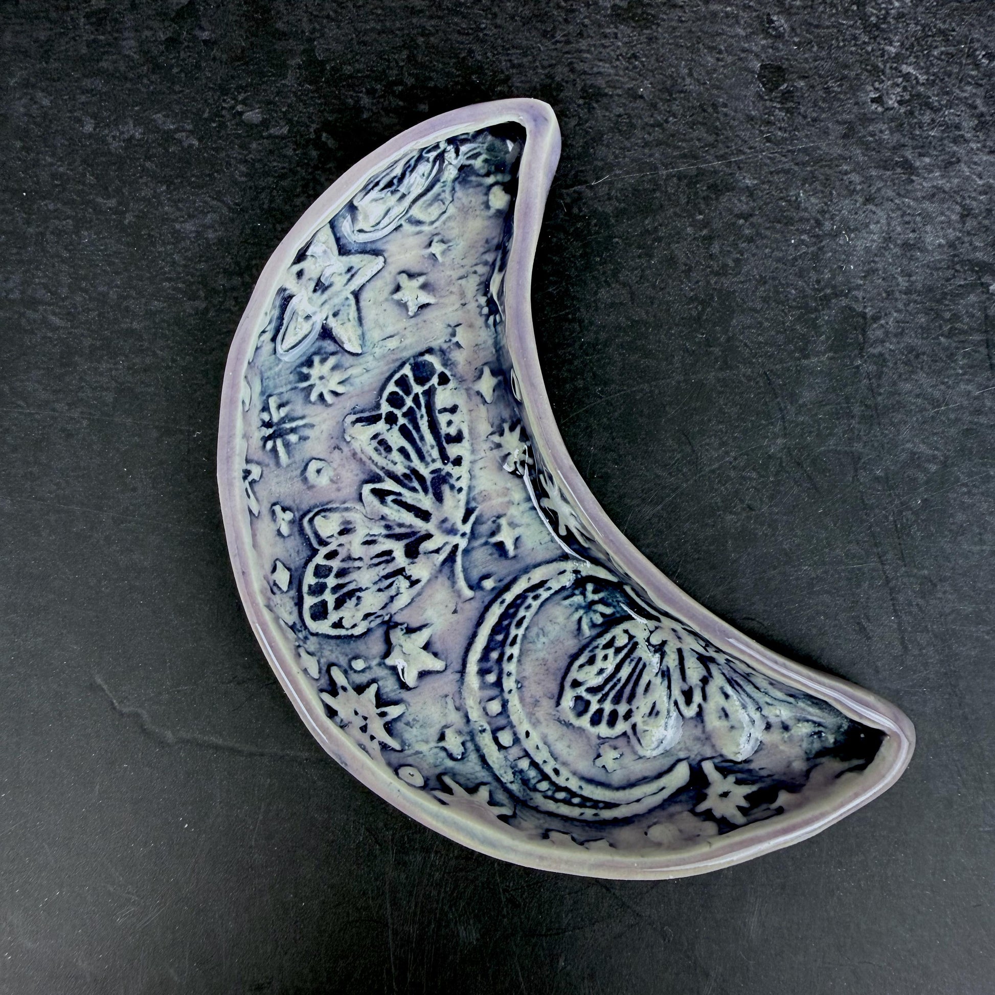 Lavender and Purple Trinket Dishes with Moth Pattern