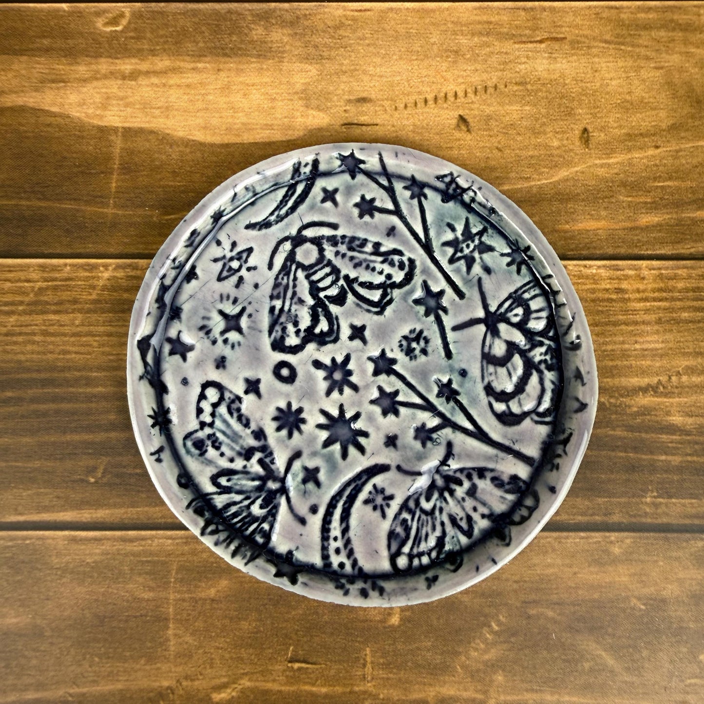 Lavender and Purple Trinket Dishes with Moth Pattern