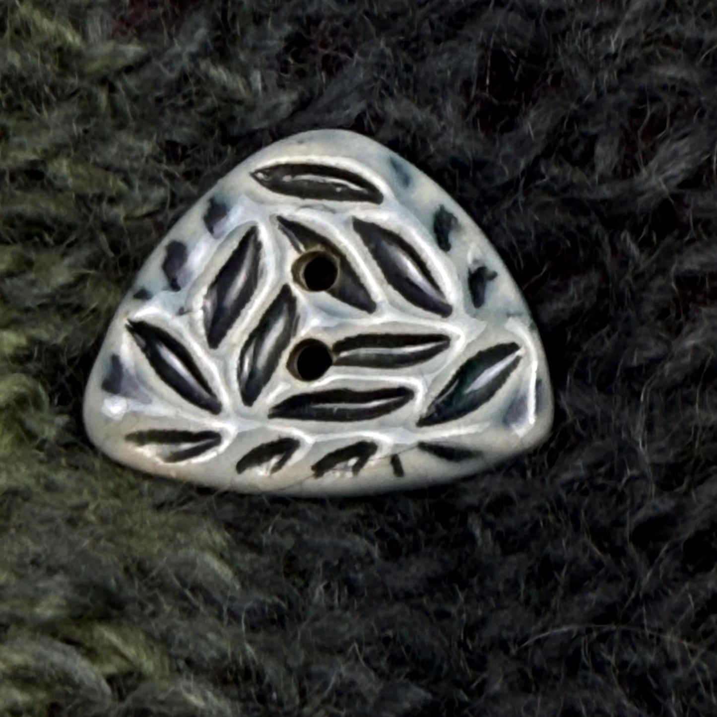 Triangular Shaped Buttons in Light Sage with Dark Sage Leaf Pattern