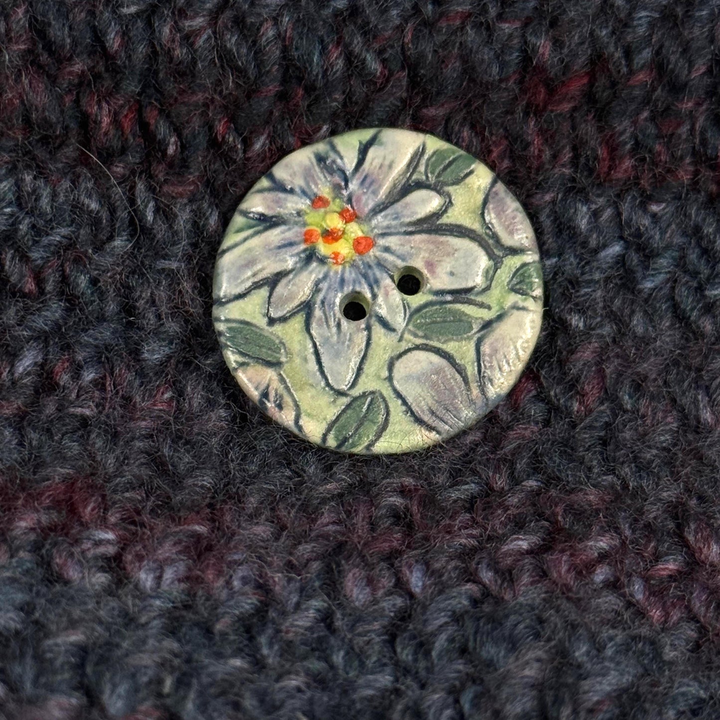 Purple Flowers on Green Round Buttons