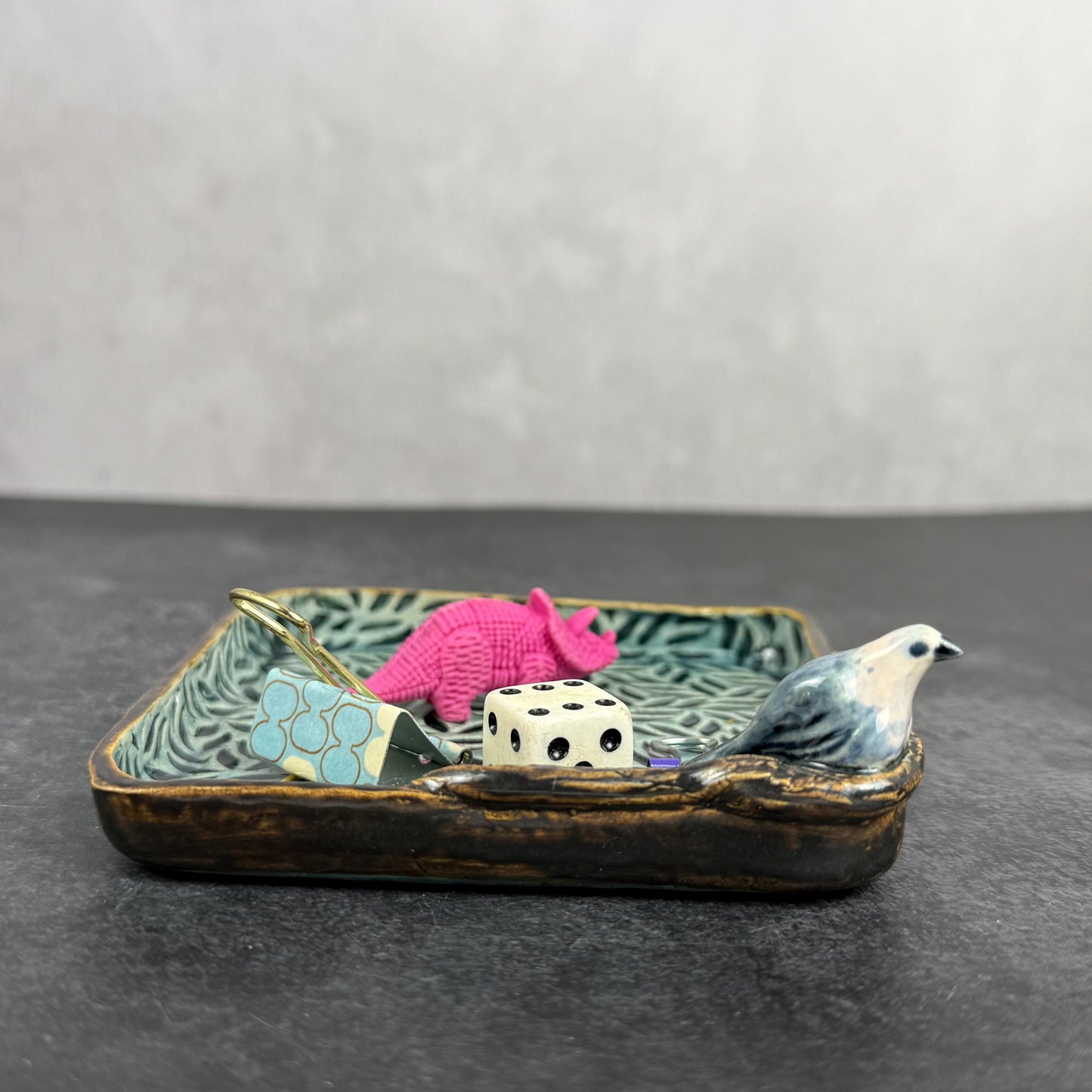 Leaves and Branches Trinket Dish with Small Bird