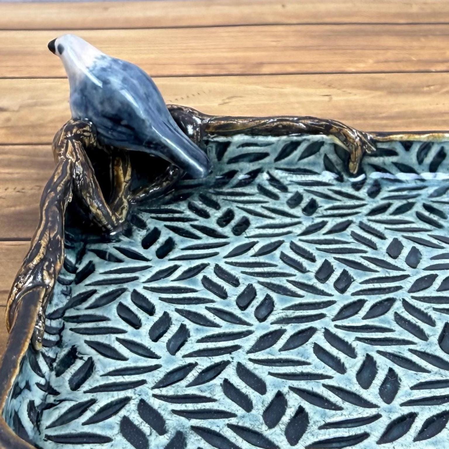 Leaves and Branches Trinket Dish with Small Bird