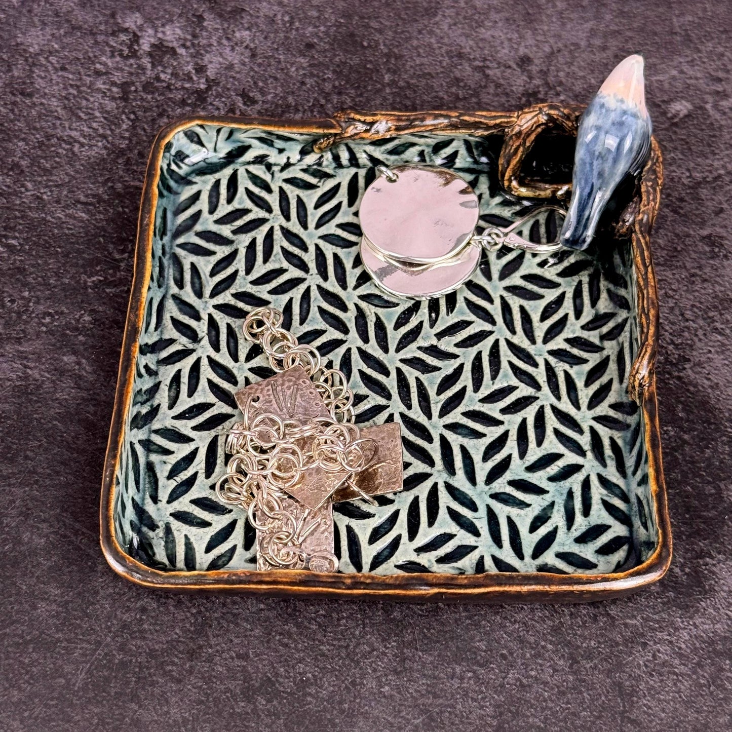 Leaves and Branches Trinket Dish with Small Bird
