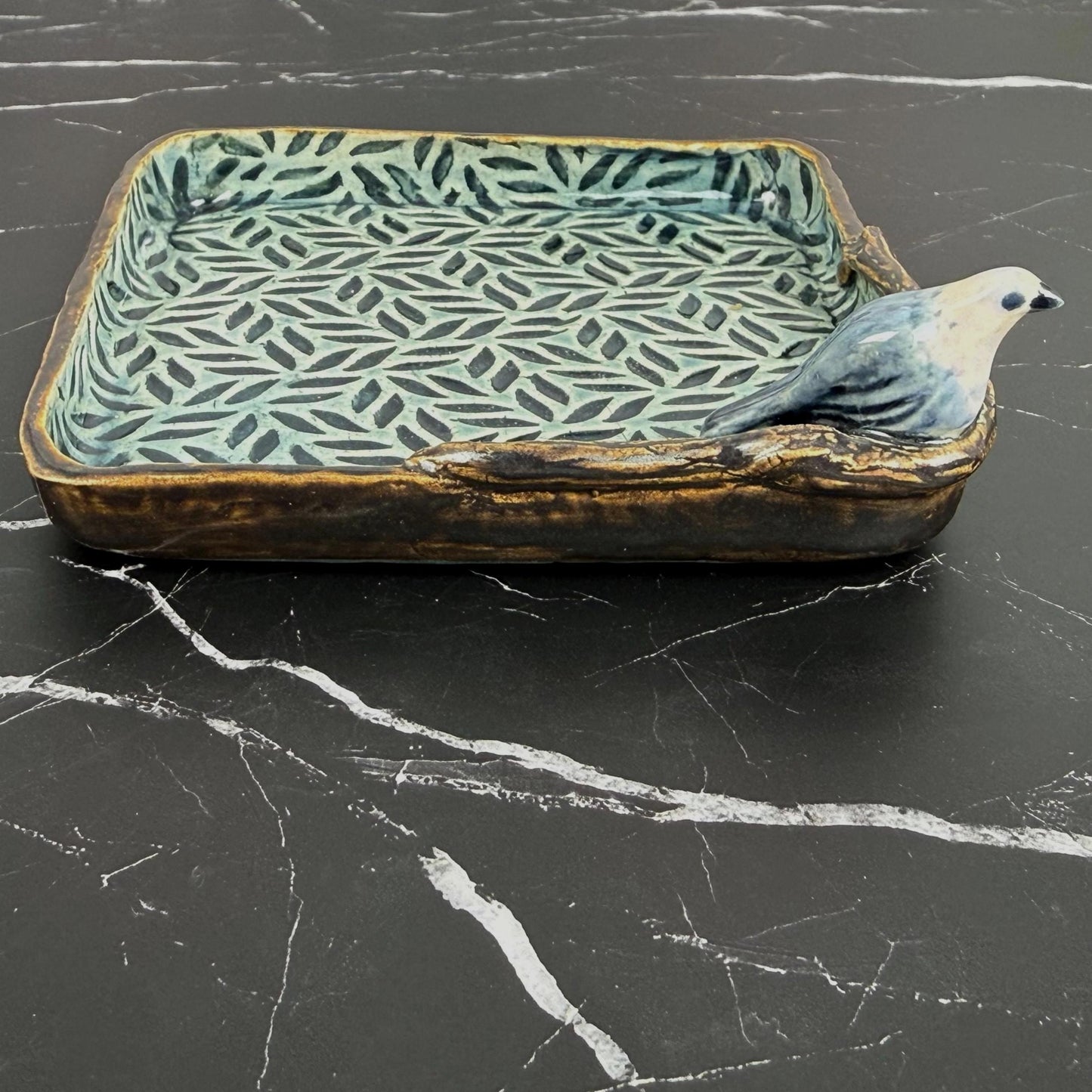 Leaves and Branches Trinket Dish with Small Bird