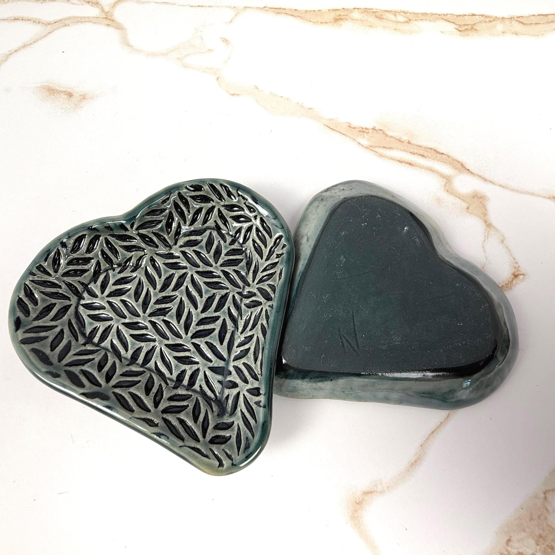 Sage Green Leaf Patterned Heart Shaped Dish