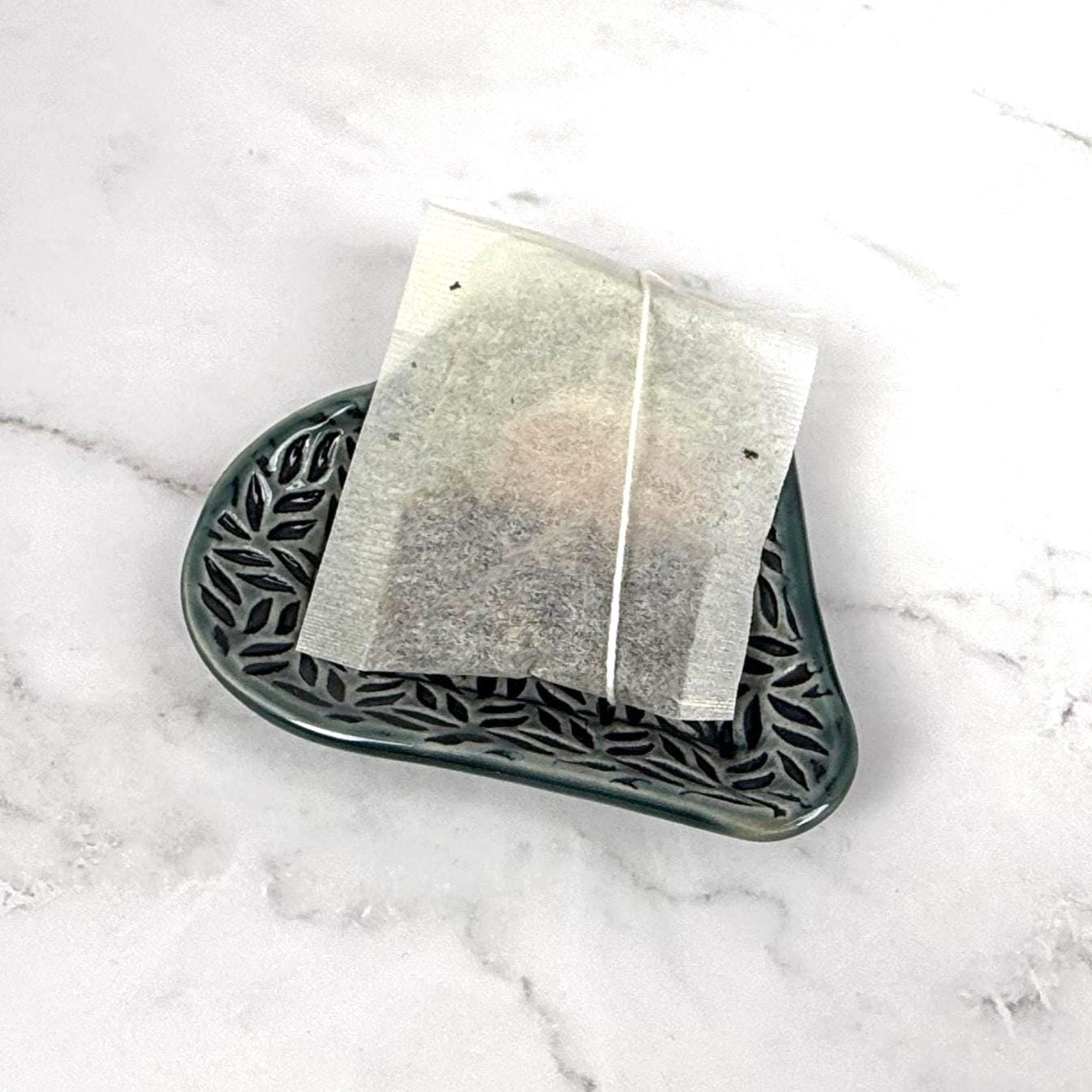 Sage Green Leaf Patterned Heart Shaped Dish