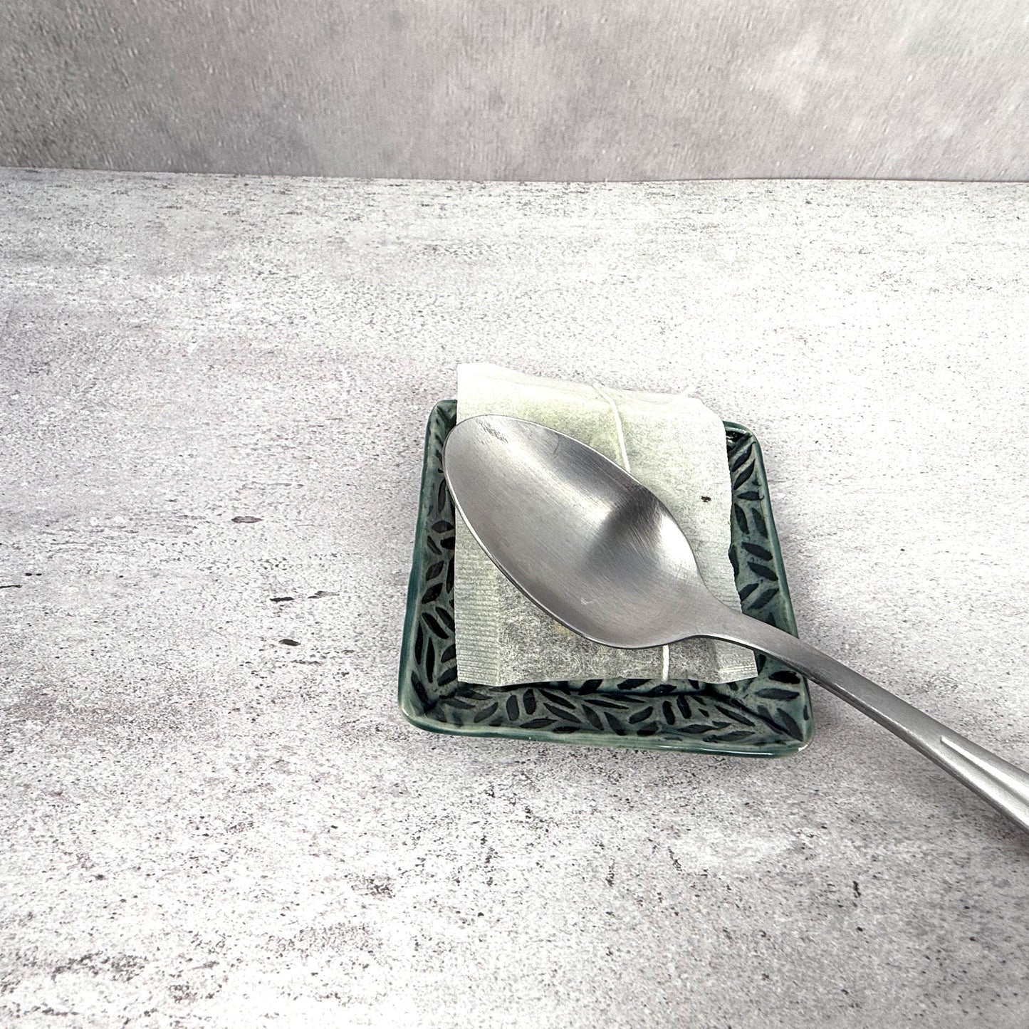 Sage Green Leaf Patterned Square Dish
