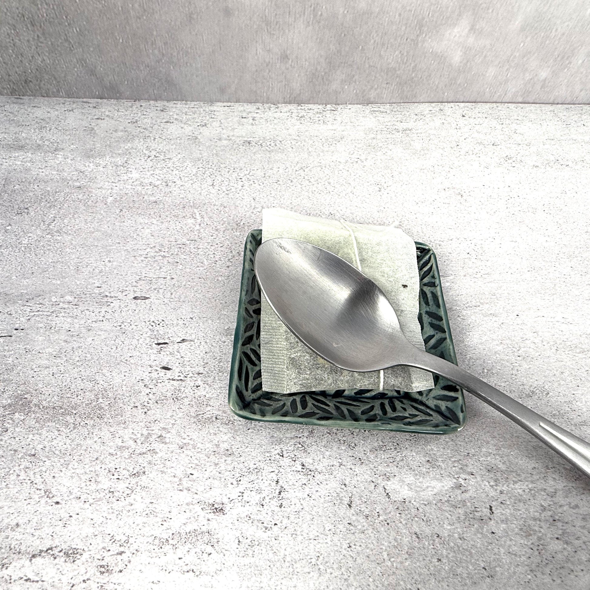Sage Green Leaf Patterned Square Dish