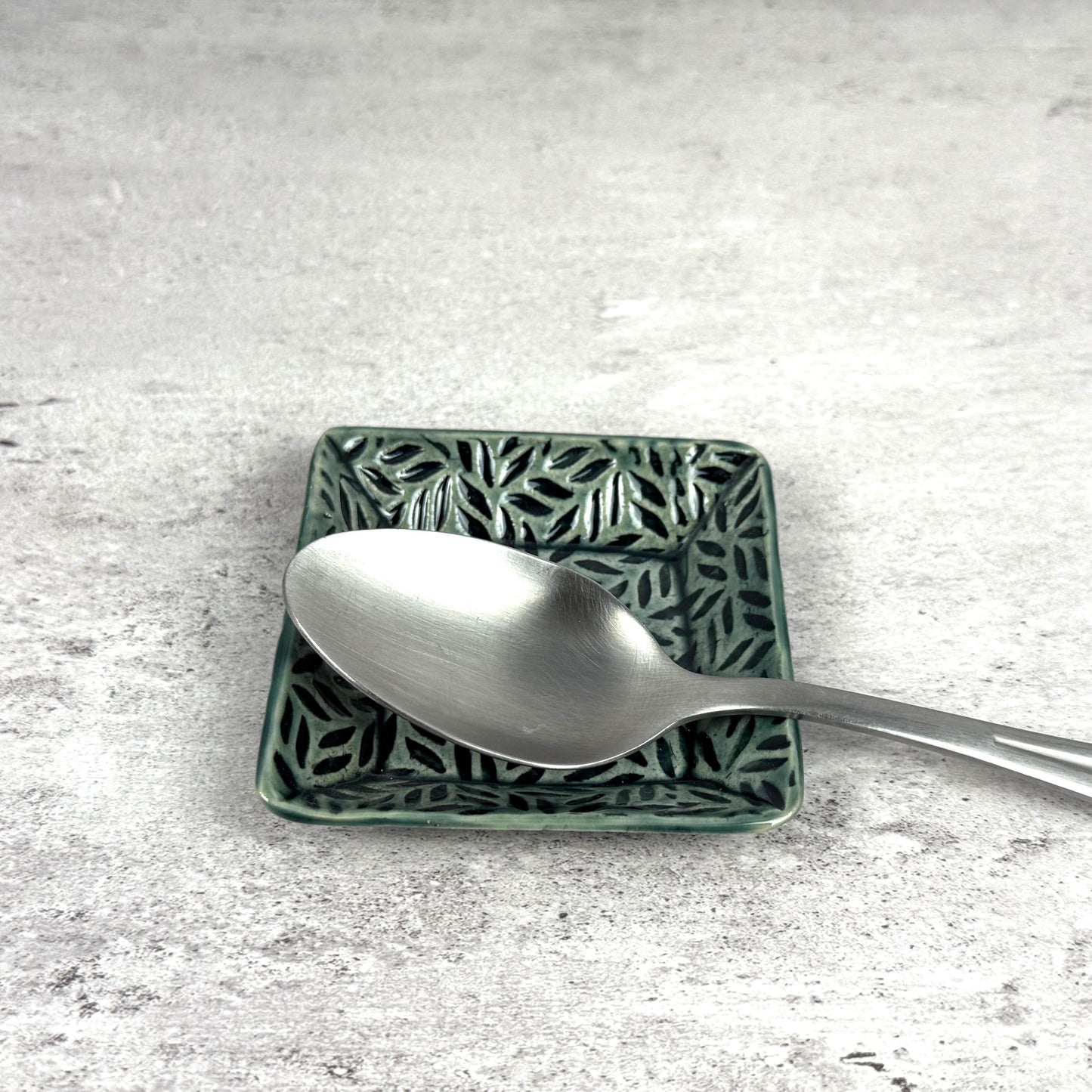 Sage Green Leaf Patterned Square Dish