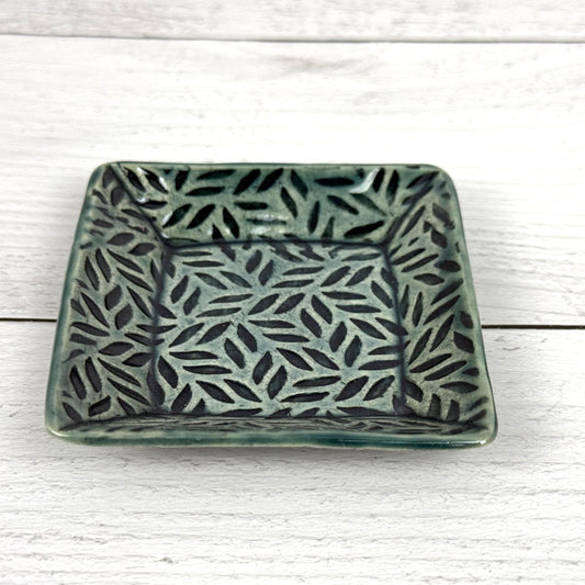 Sage Green Leaf Patterned Square Dish