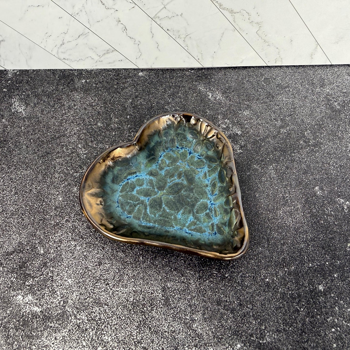 Blue and Gold Heart Shaped Dish