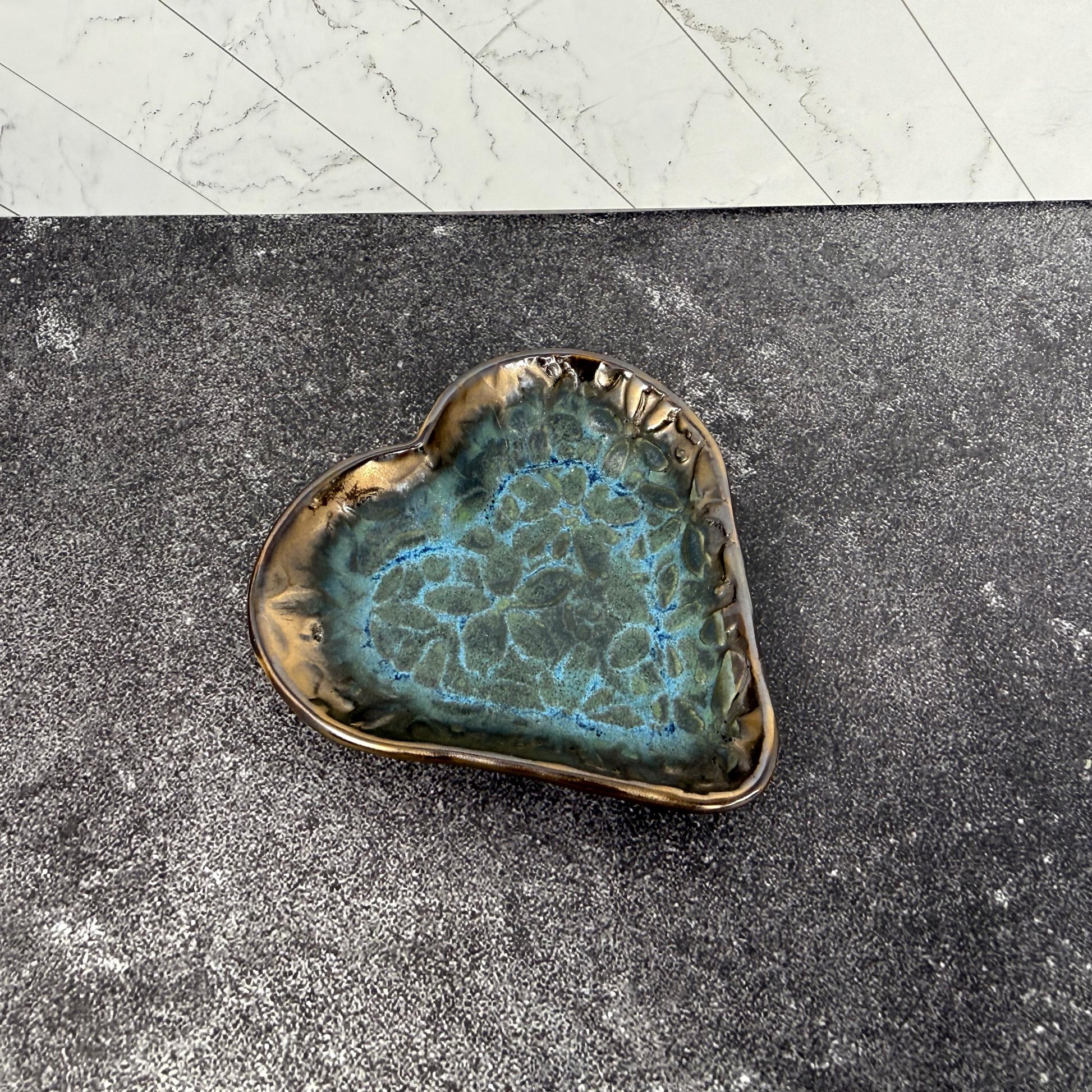 Blue and Gold Heart Shaped Dish