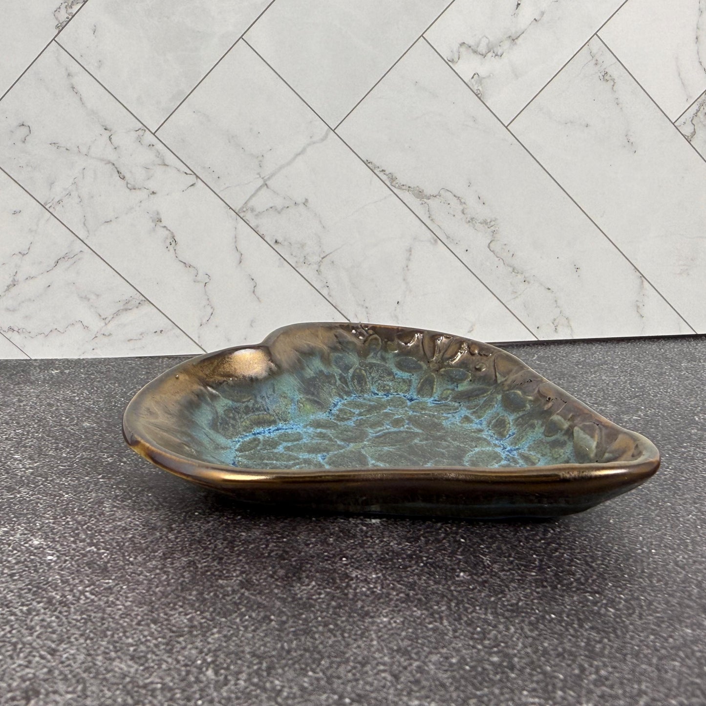 Blue and Gold Heart Shaped Dish