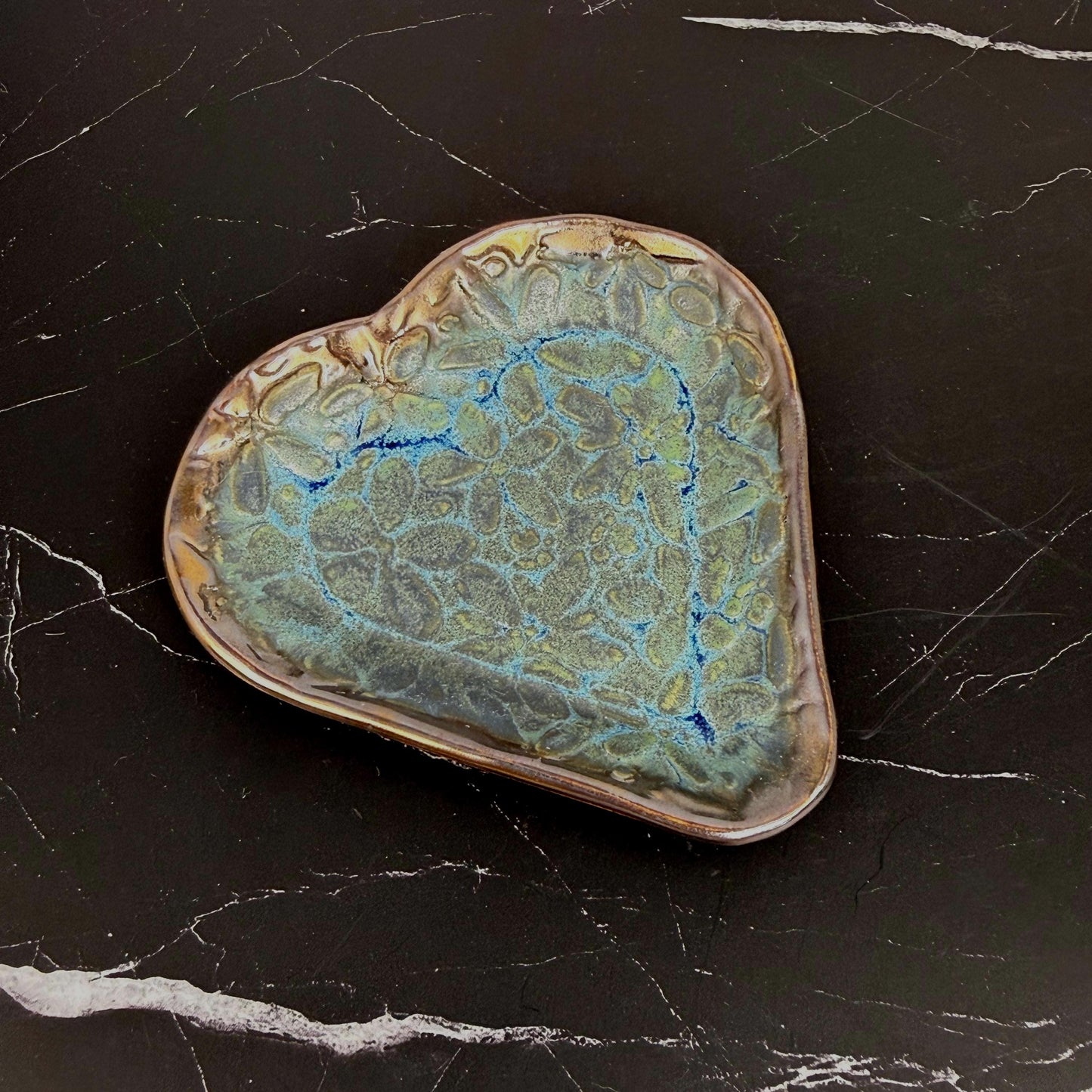 Blue and Gold Heart Shaped Dish