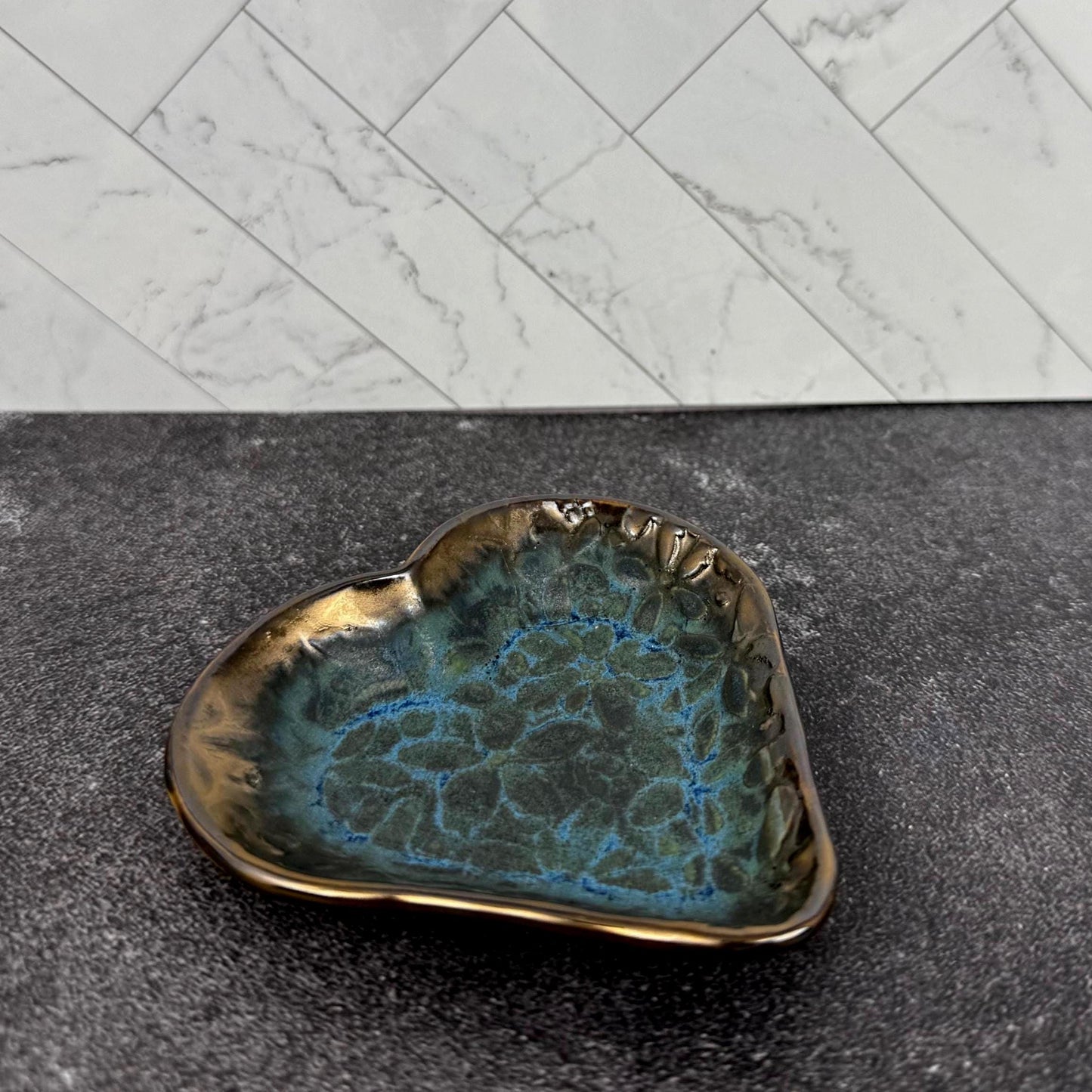 Blue and Gold Heart Shaped Dish