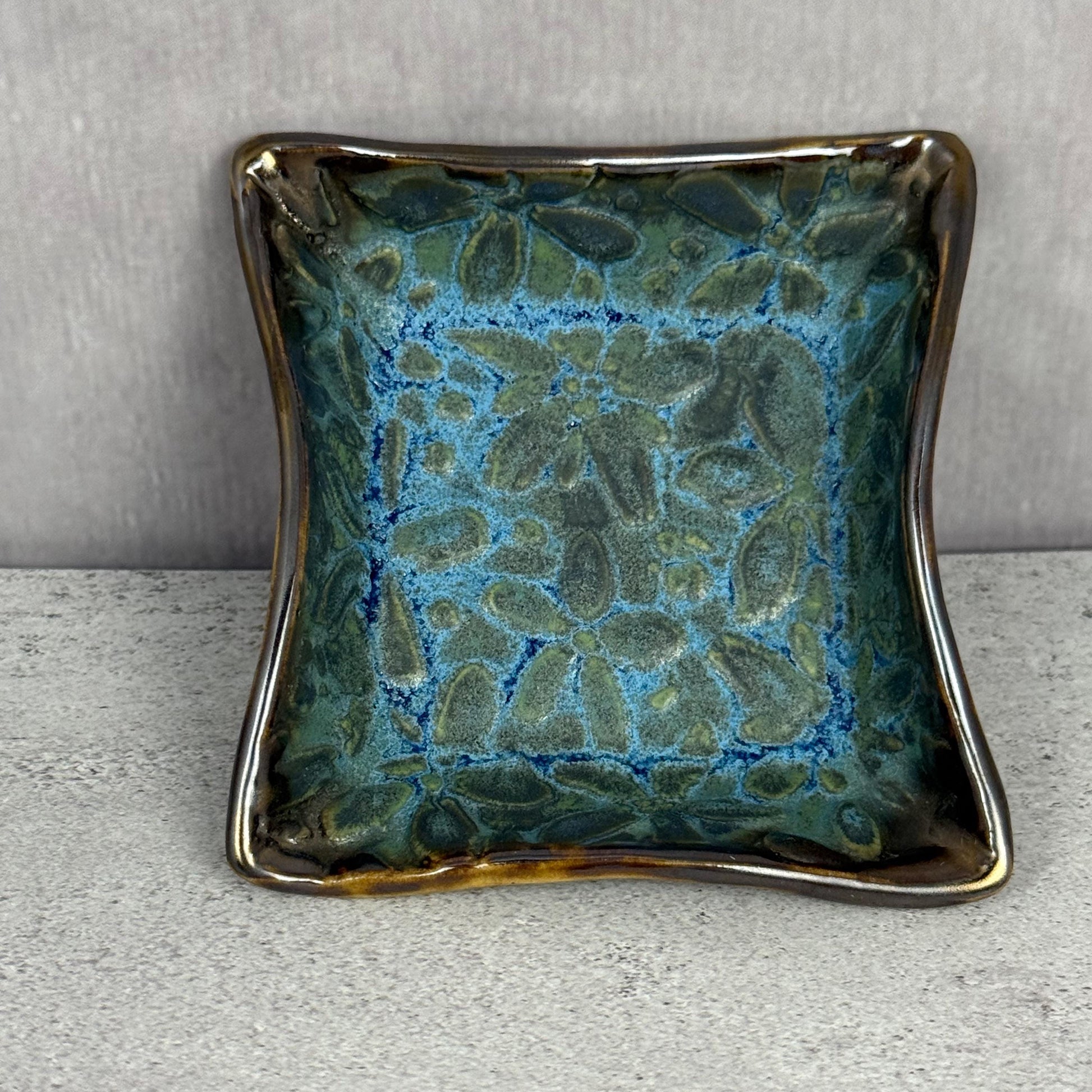 Trinket Dish with Blue Floral Pattern and Gold Edges