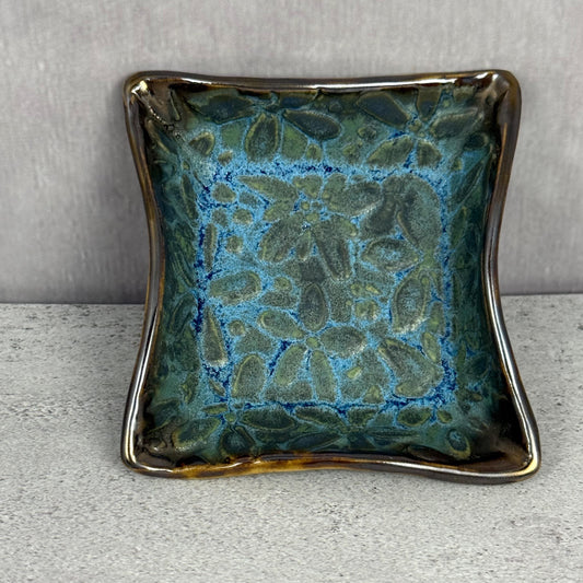 Trinket Dish with Blue Floral Pattern and Gold Edges