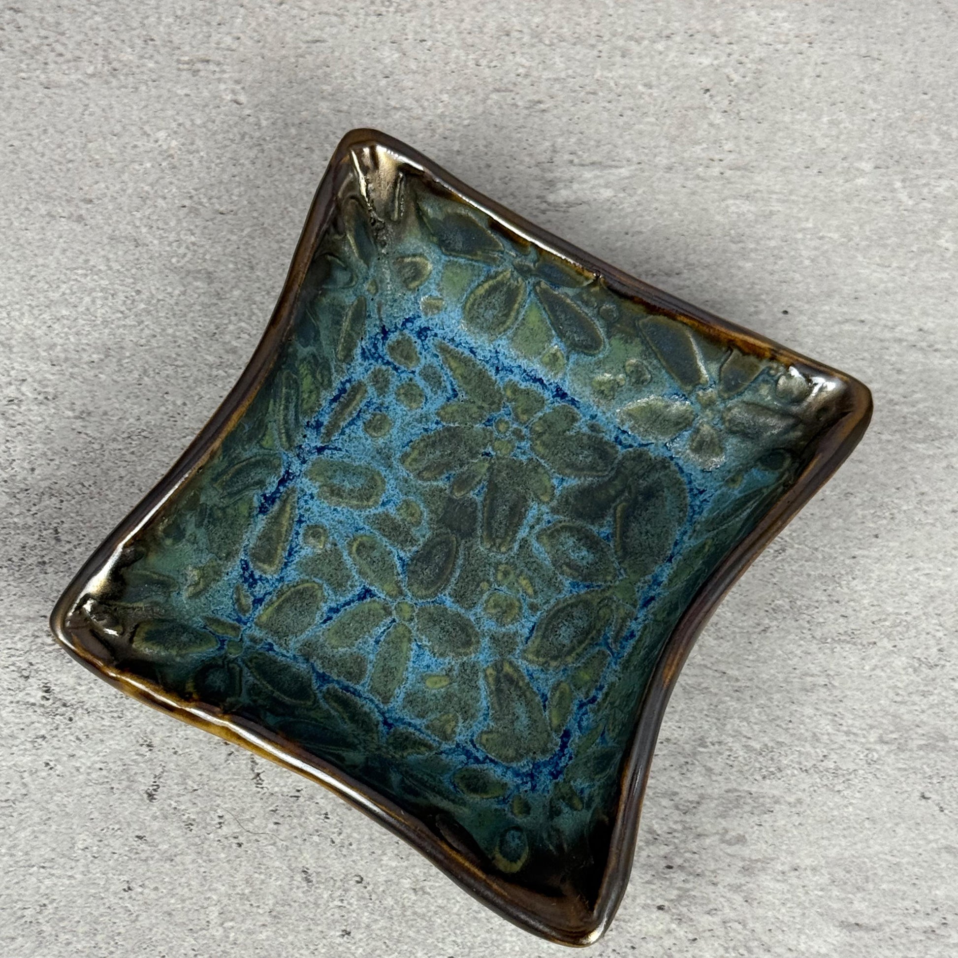 Trinket Dish with Blue Floral Pattern and Gold Edges