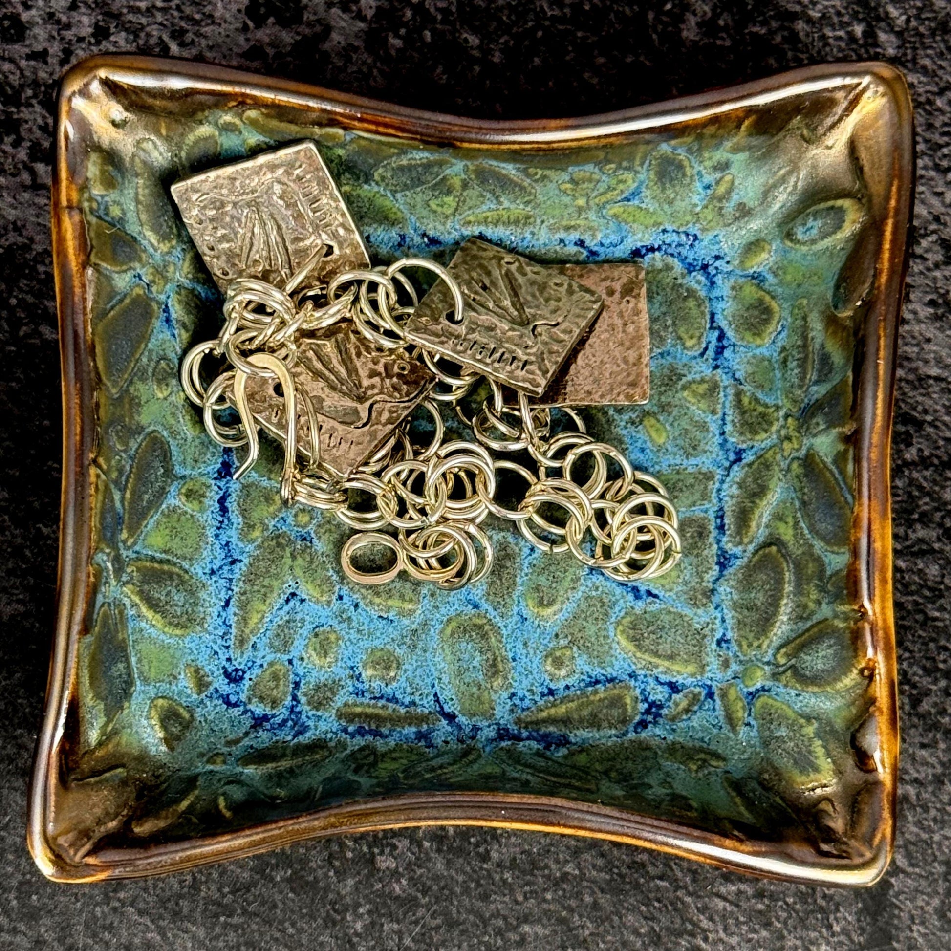 Trinket Dish with Blue Floral Pattern and Gold Edges