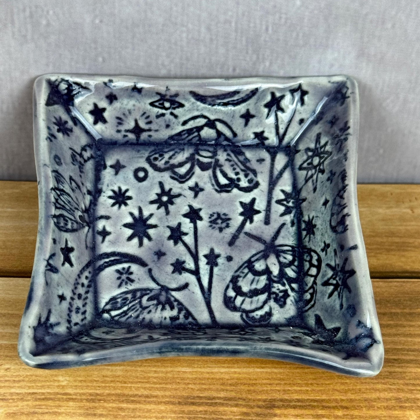 Lavender and Purple Trinket Dishes with Moth Pattern